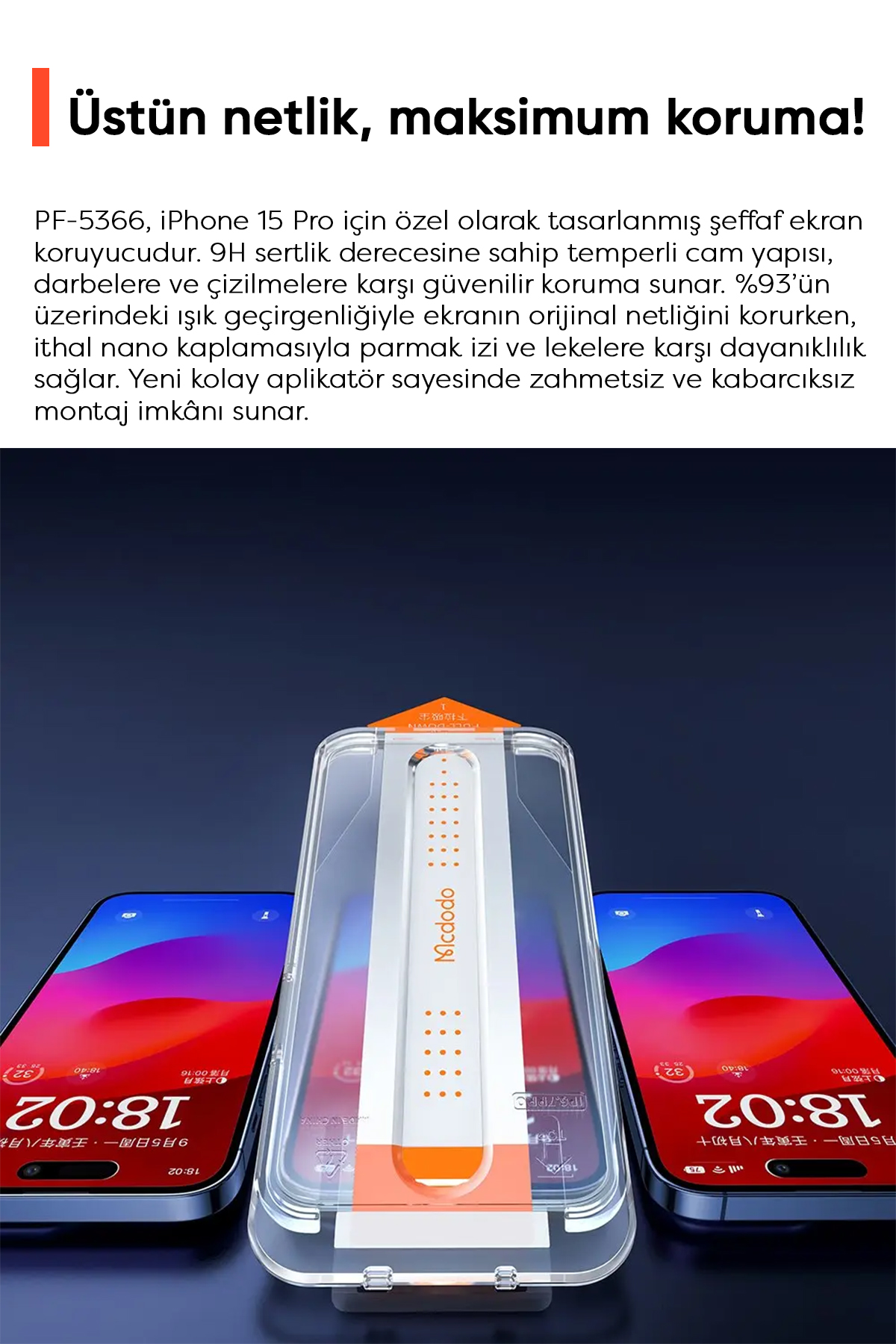 PF-5366 IPHONE 15 PRO İÇİN ŞEFFAF EKRAN KORUYUCU Afişi