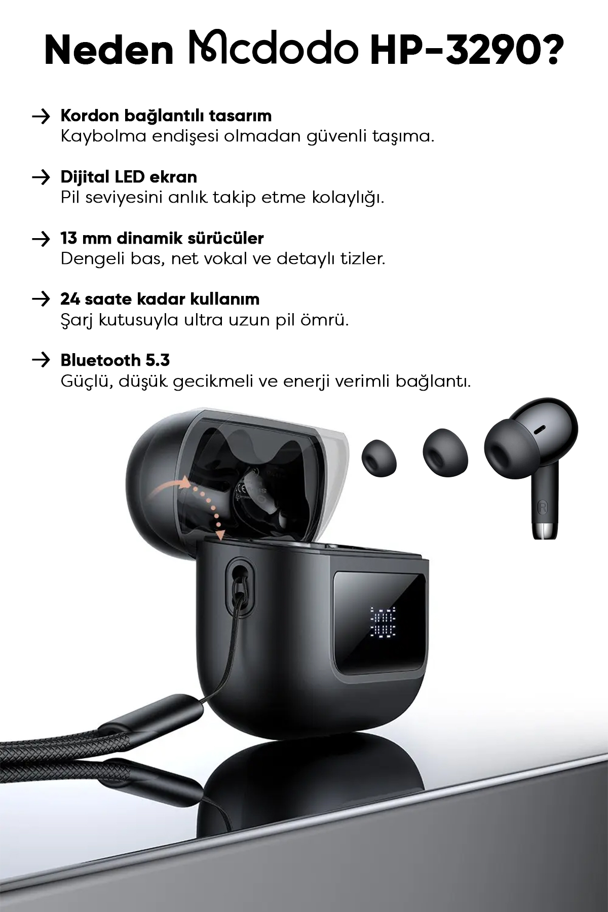 HP-3290 TWS TAŞINABİLİR DİJİTAL EKRANLI KULAK İÇİ KULAKLIK 5.3 - SİYAH Afişi