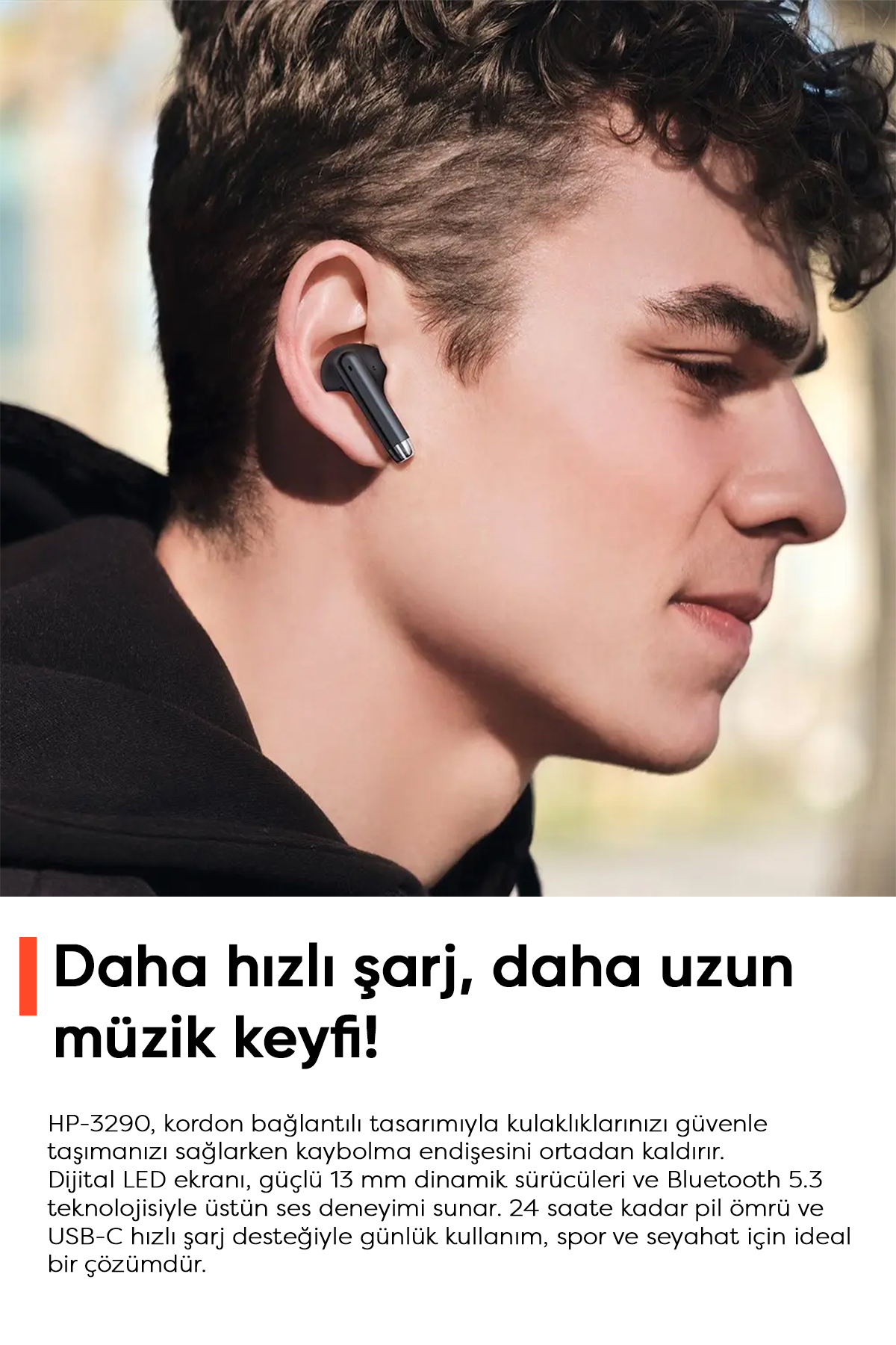 HP-3290 TWS TAŞINABİLİR DİJİTAL EKRANLI KULAK İÇİ KULAKLIK 5.3 - SİYAH Afişi