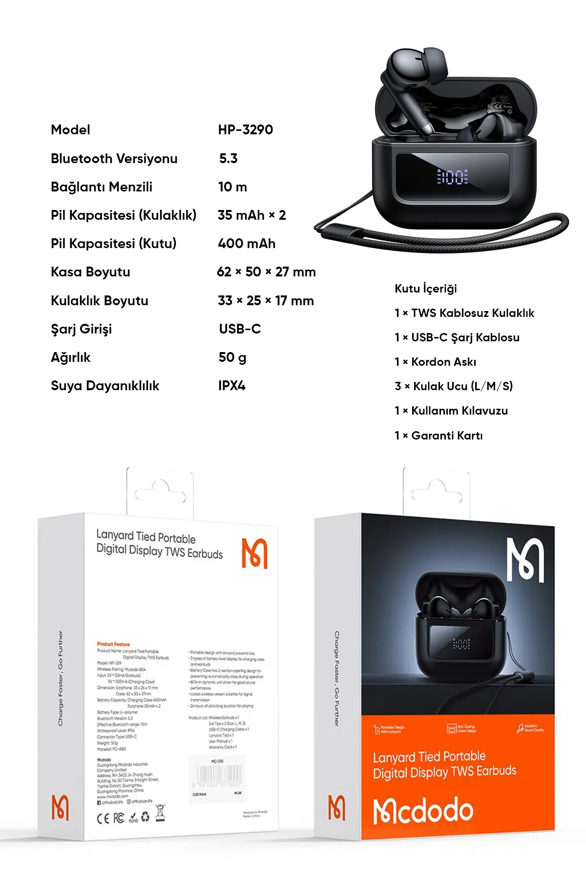 HP-3290 TWS TAŞINABİLİR DİJİTAL EKRANLI KULAK İÇİ KULAKLIK 5.3 - SİYAH Afişi