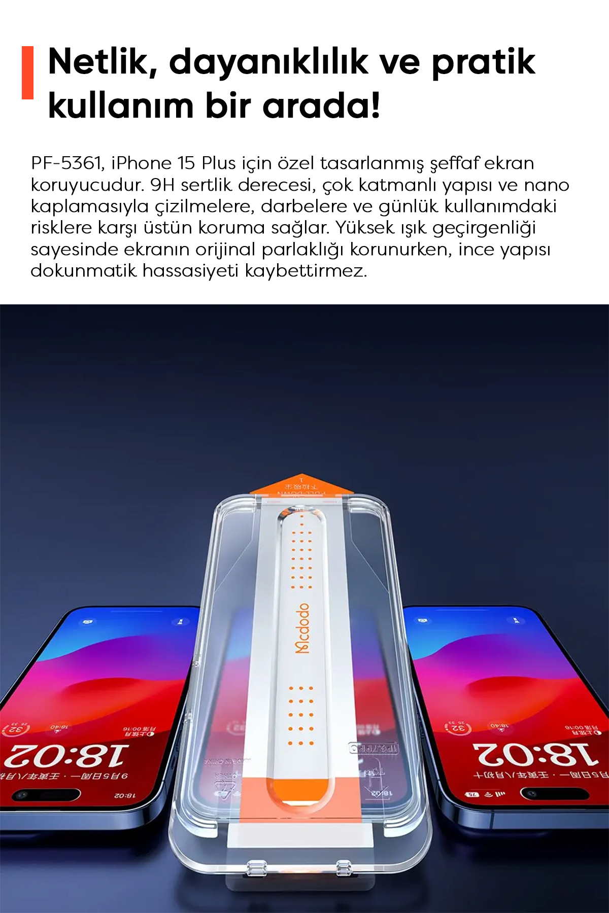 PF-5361 IPHONE 15 PLUS İÇİN ŞEFFAF EKRAN KORUYUCU Afişi