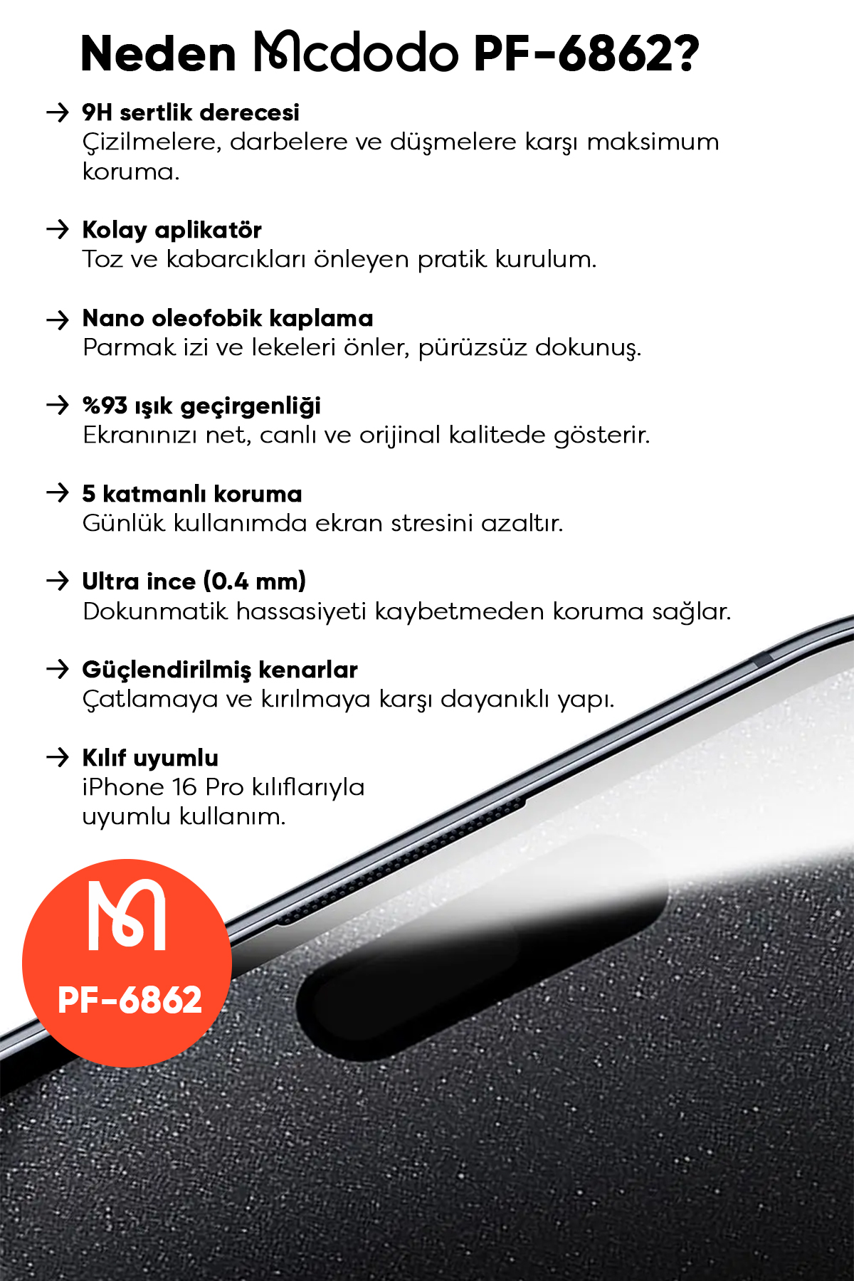 PF-6862 IPHONE 16 PRO EKRAN KORUYUCU Afişi