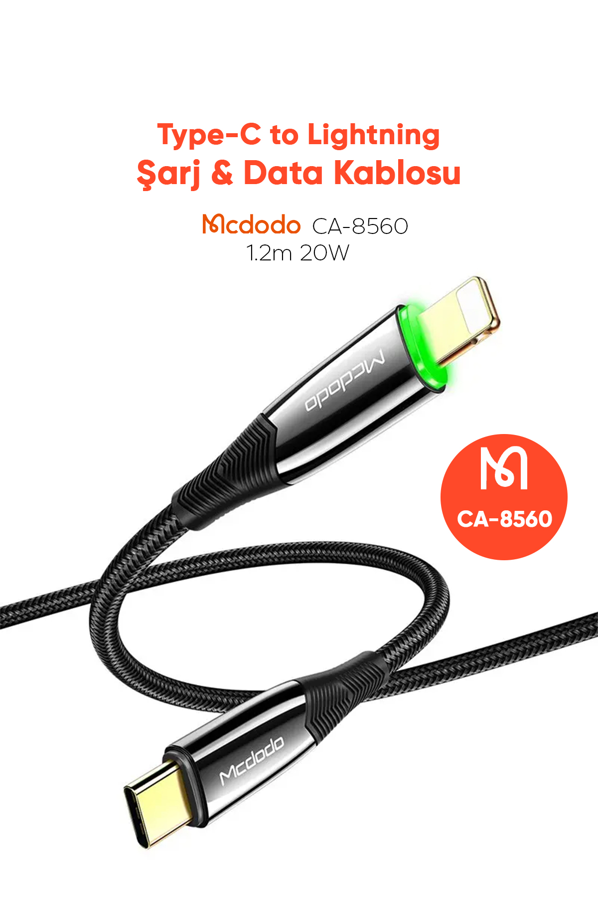 CA-8560 20W TYPE-C TO LIGHTNİNG ŞARJ VE DATA KABLOSU 1.2M Afişi