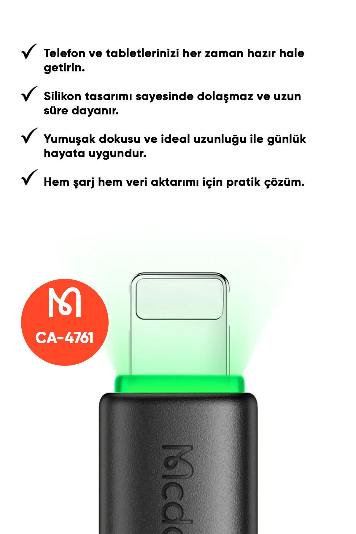 CA-4761 36W USB-C TO LIGHTNING ŞARJ VE DATA KABLOSU -1.2 M SİYAH Afişi