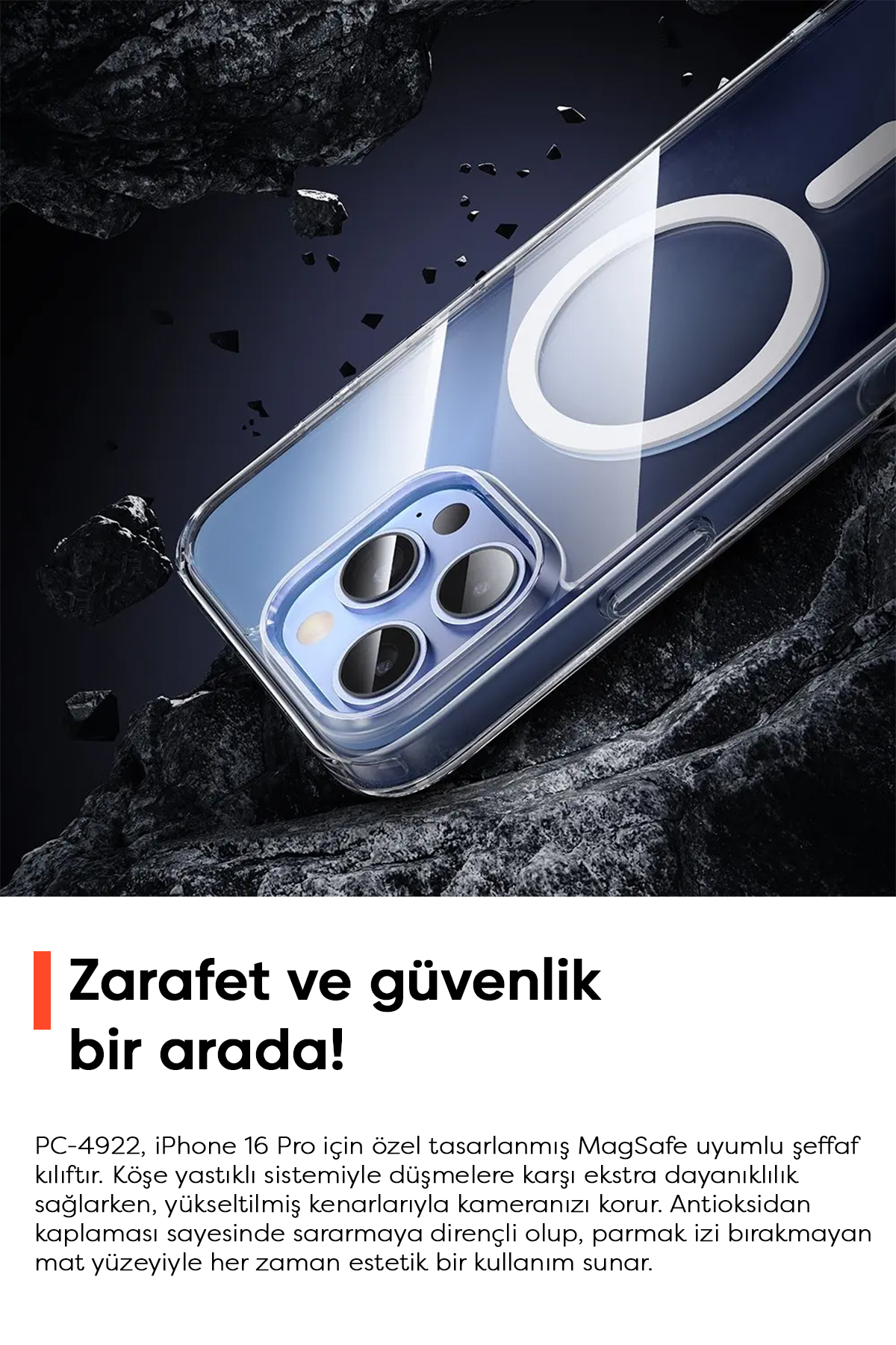 PC-4922 IPHONE 16 PRO UYUMLU MAGSAFE'Lİ ŞEFFAF KAPAK Afişi