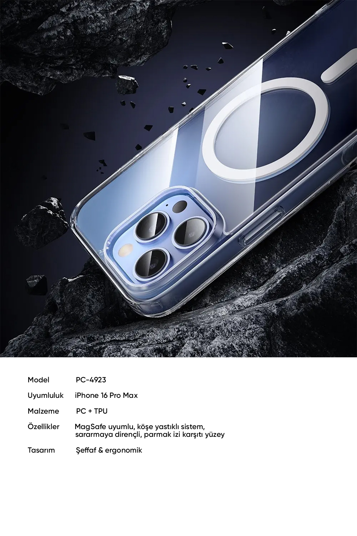 PC-4923 IPHONE 16 PRO MAX UYUMLU MAGSAFE'Lİ ŞEFFAF KAPAK Afişi