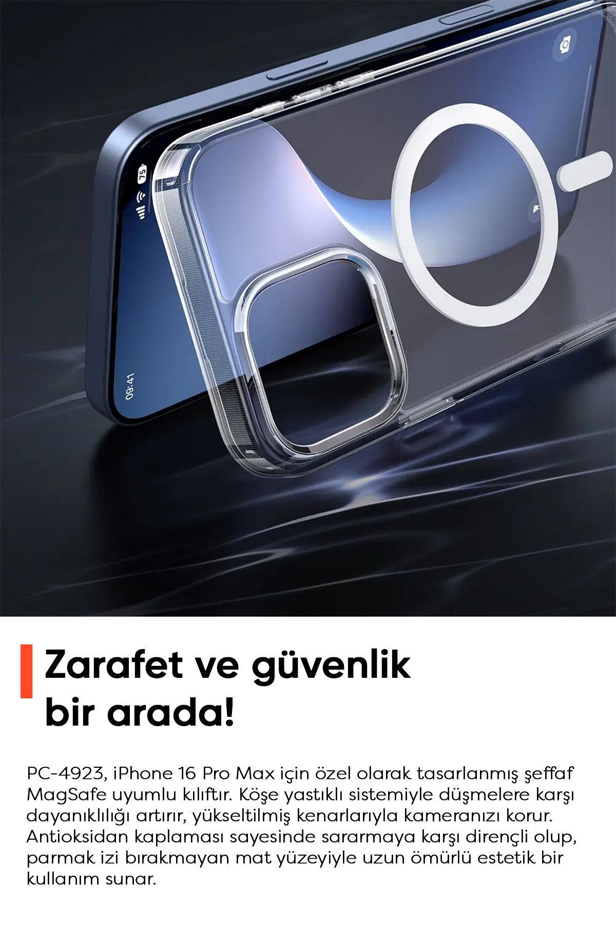 PC-4923 IPHONE 16 PRO MAX UYUMLU MAGSAFE'Lİ ŞEFFAF KAPAK Afişi