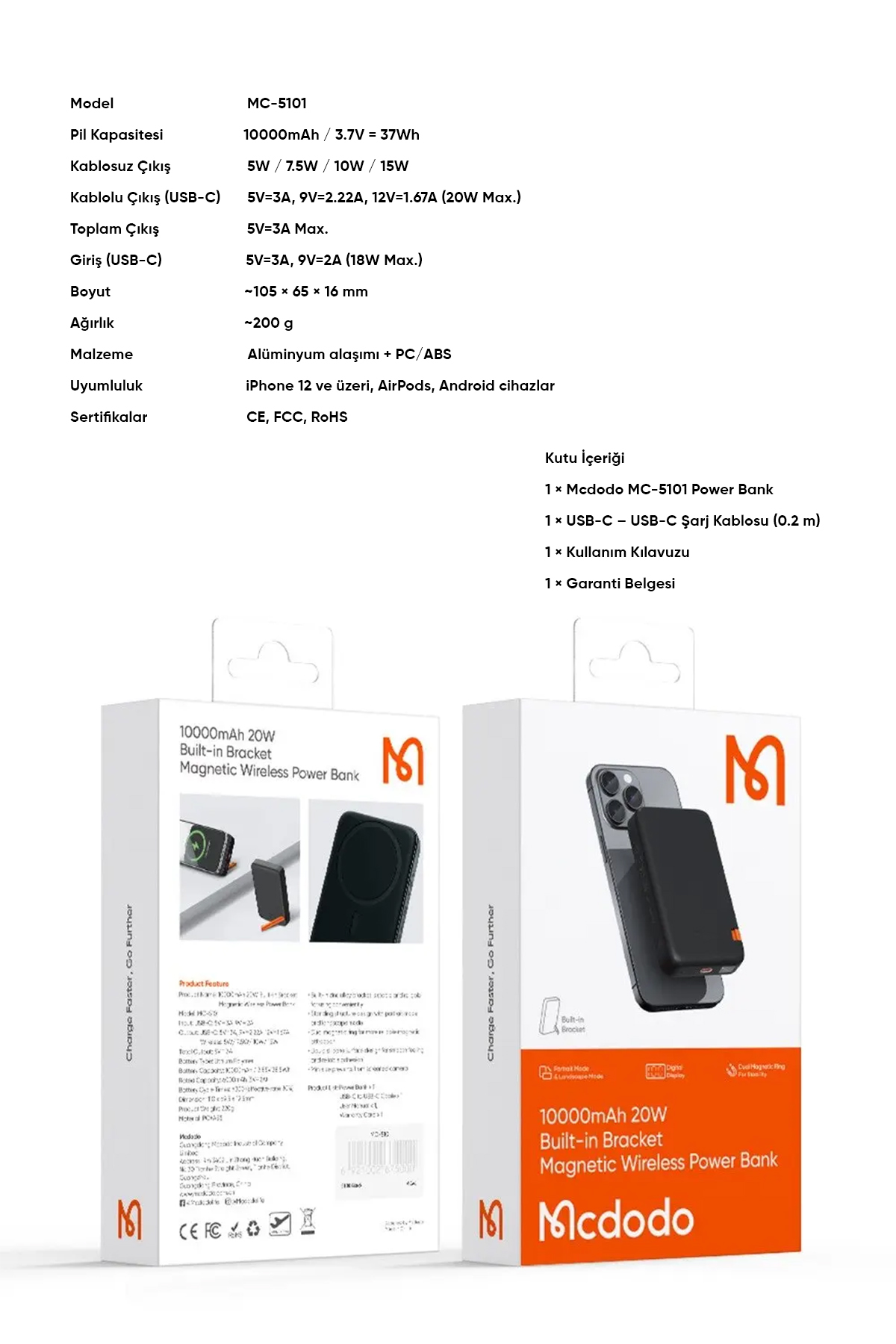 MCDODO MC-5101 MANYETİK KABLOSUZ POWERBANK Afişi