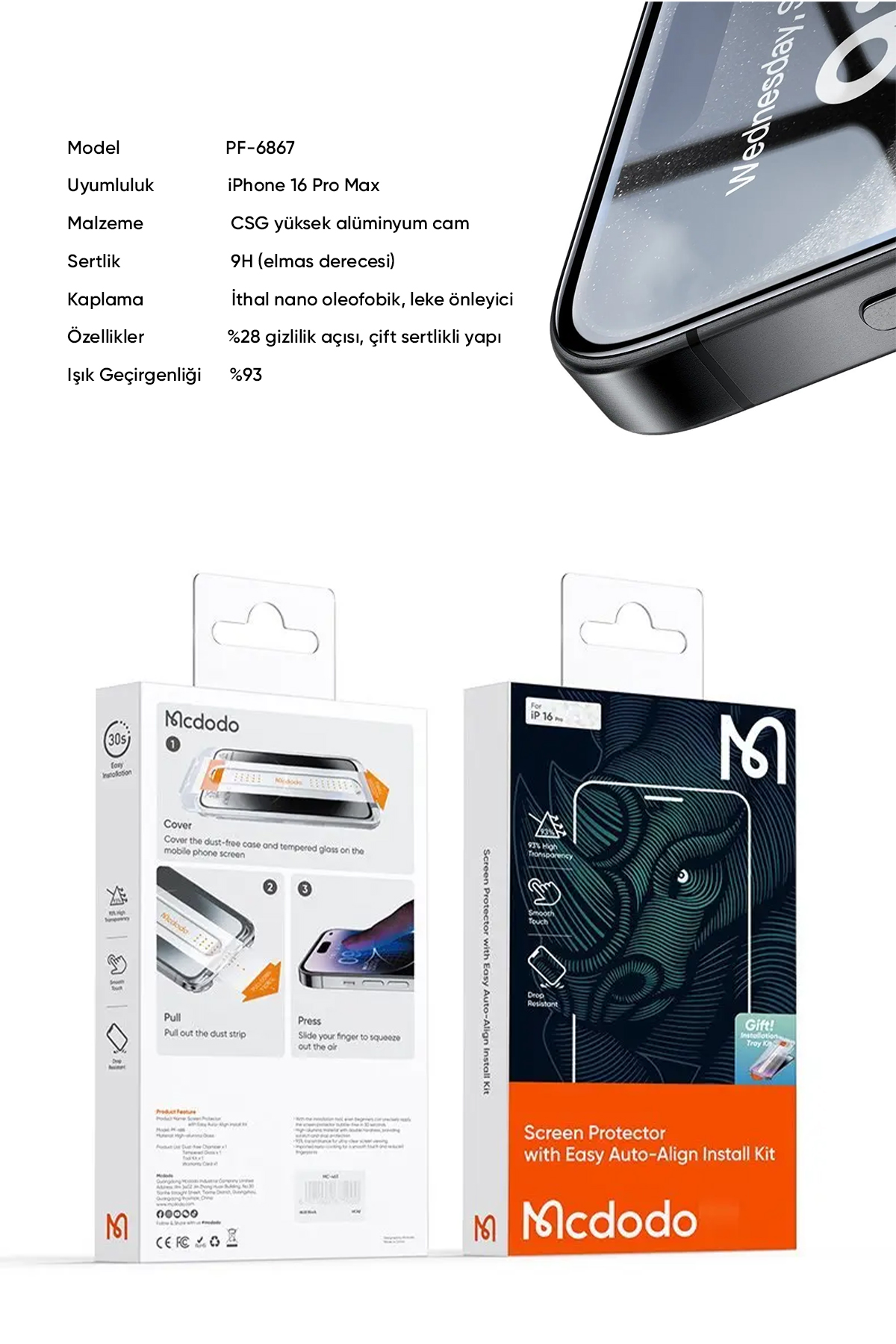 PF-6867 IPHONE 16 PRO MAX HAYALET CAM EKRAN KORUYUCU Afişi