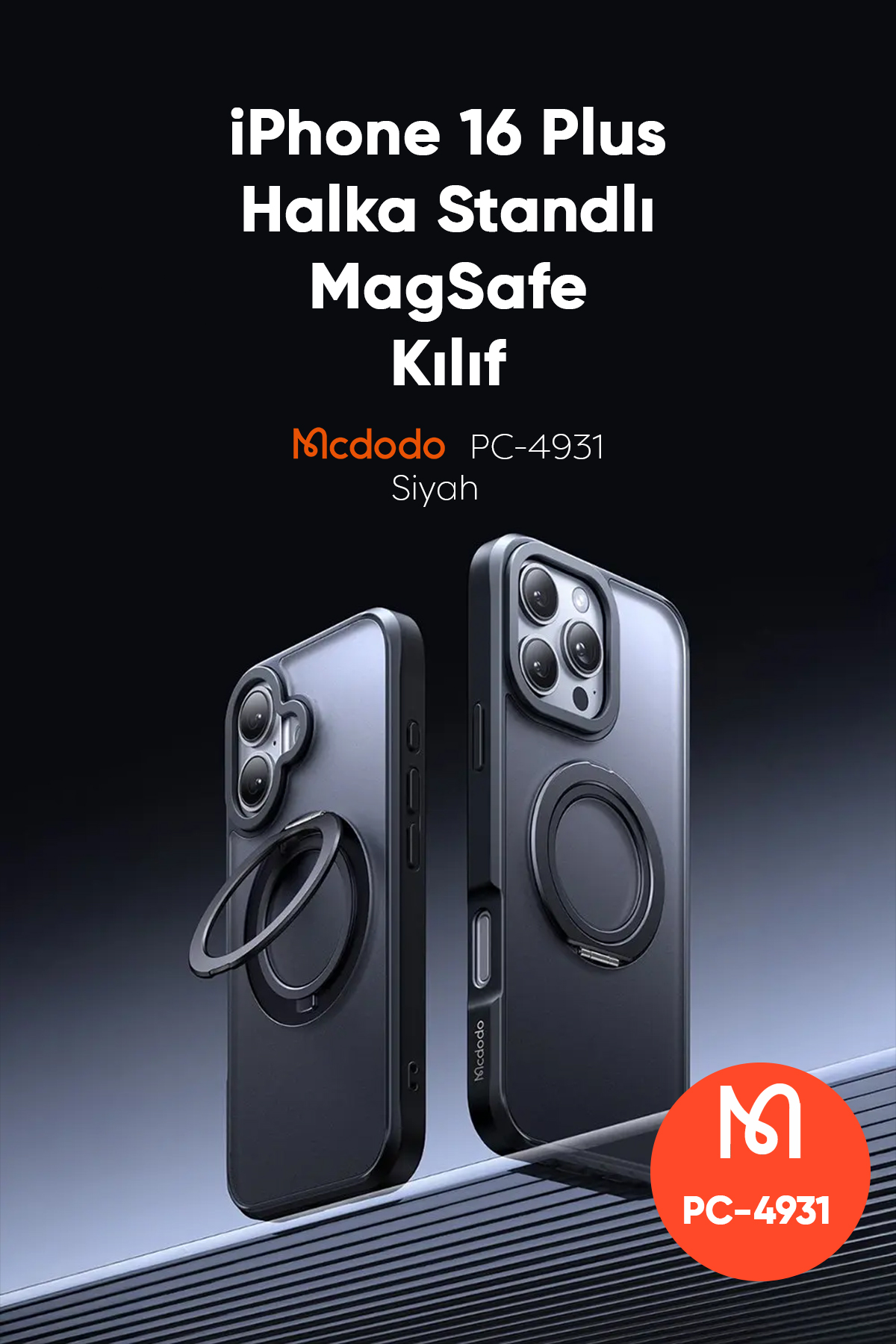PC-4931 IPHONE 16 PLUS UYUMLU HALKA STANDLI MAGSAFE SİYAH KAPAK Afişi