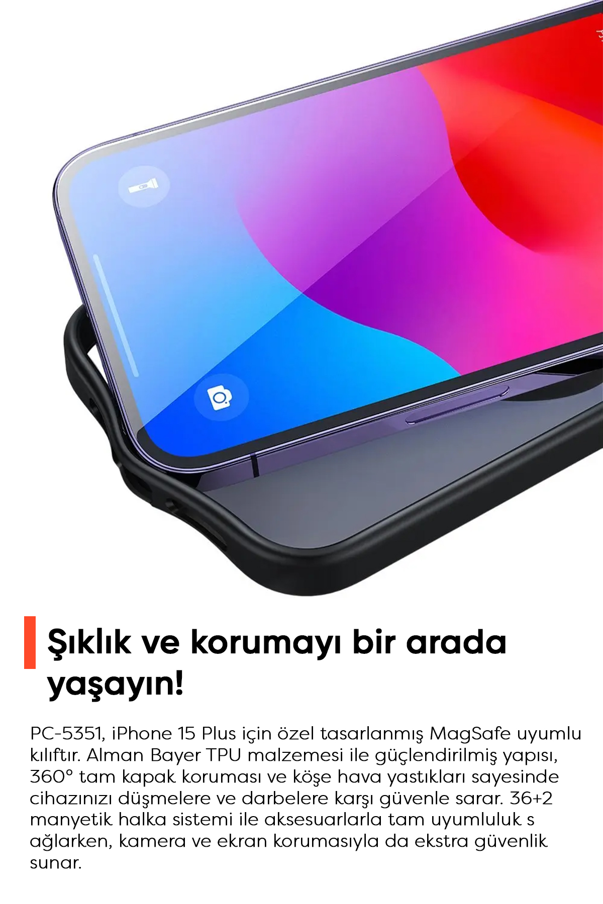 PC-5351 IPHONE 15 PLUS UYUMLU MAGSAFE'Lİ SİYAH KAPAK