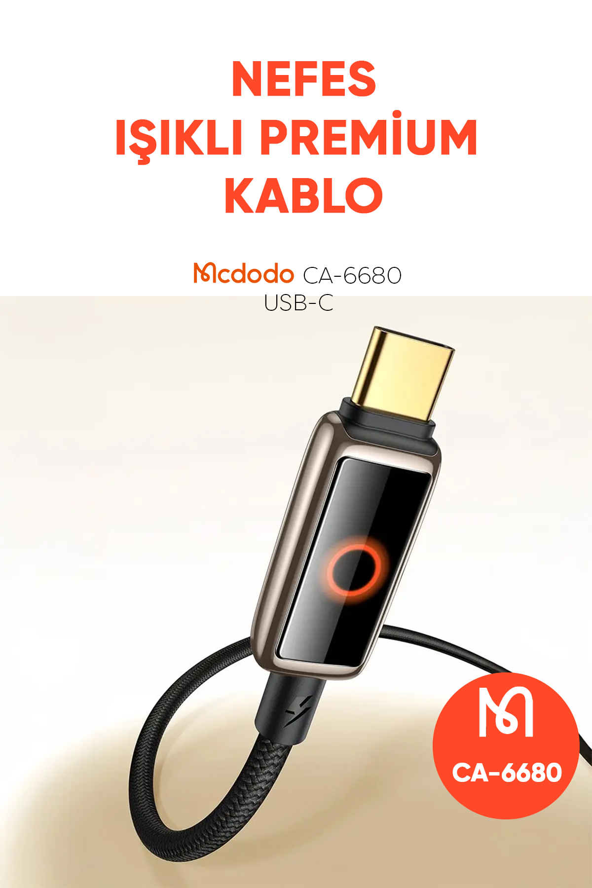 CA-6680 100W TYPE-C To TYPE-C IŞIK GÖSTERGELİ  PREMİUM 1.2M  KABLO Afişi
