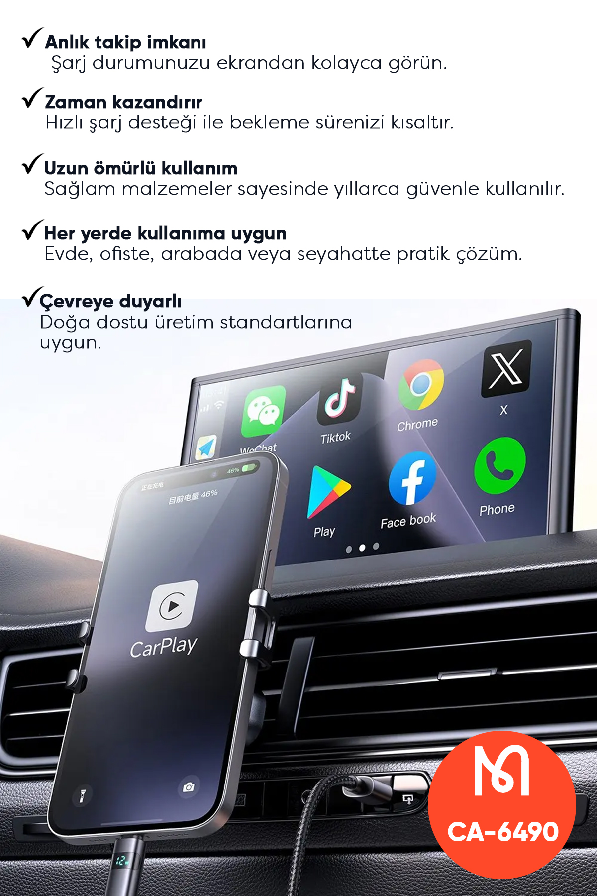 CA-6490 USB-A - YATAY LED EKRANLI AYDINLATMA KABLOSU SİYAH 1.2M Afişi