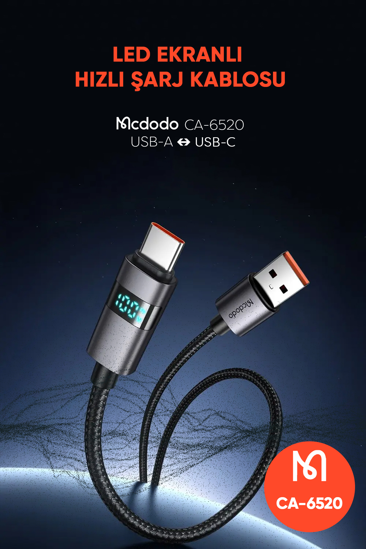 CA-6520 USB-A TO USB-C KABLOSU YATAY LED EKRANLI SİYAH Afişi