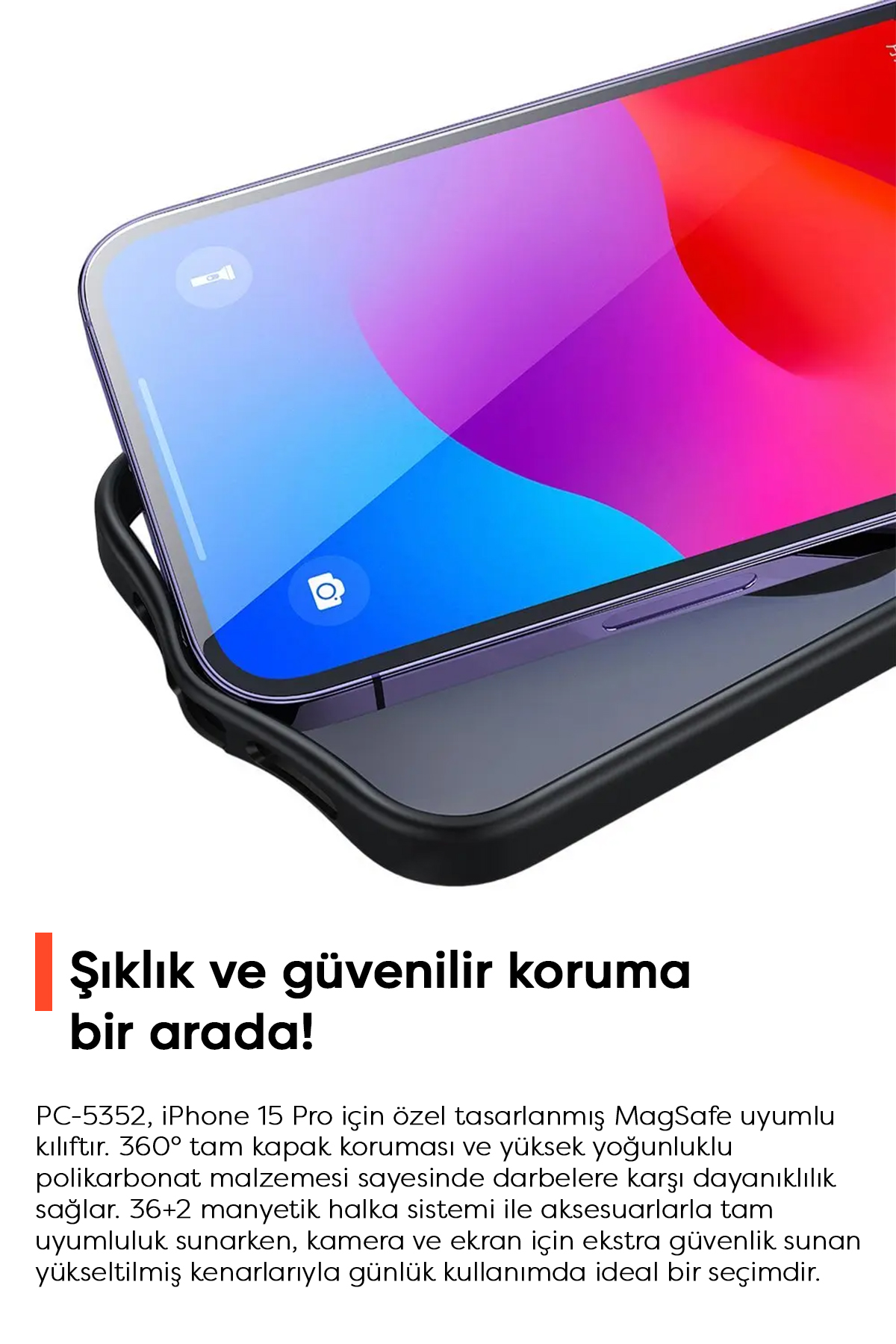 PC-5352 IPHONE 15 PRO UYUMLU MAGSAFE'Lİ SİYAH KAPAK Afişi