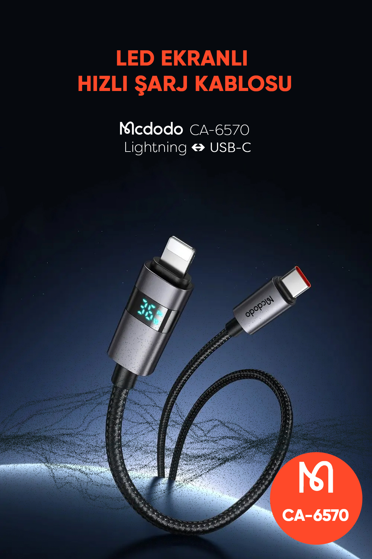 CA-6570 36W TYPE-C TO LİGHTNİNG SİYAH KABLO 1.2M Afişi