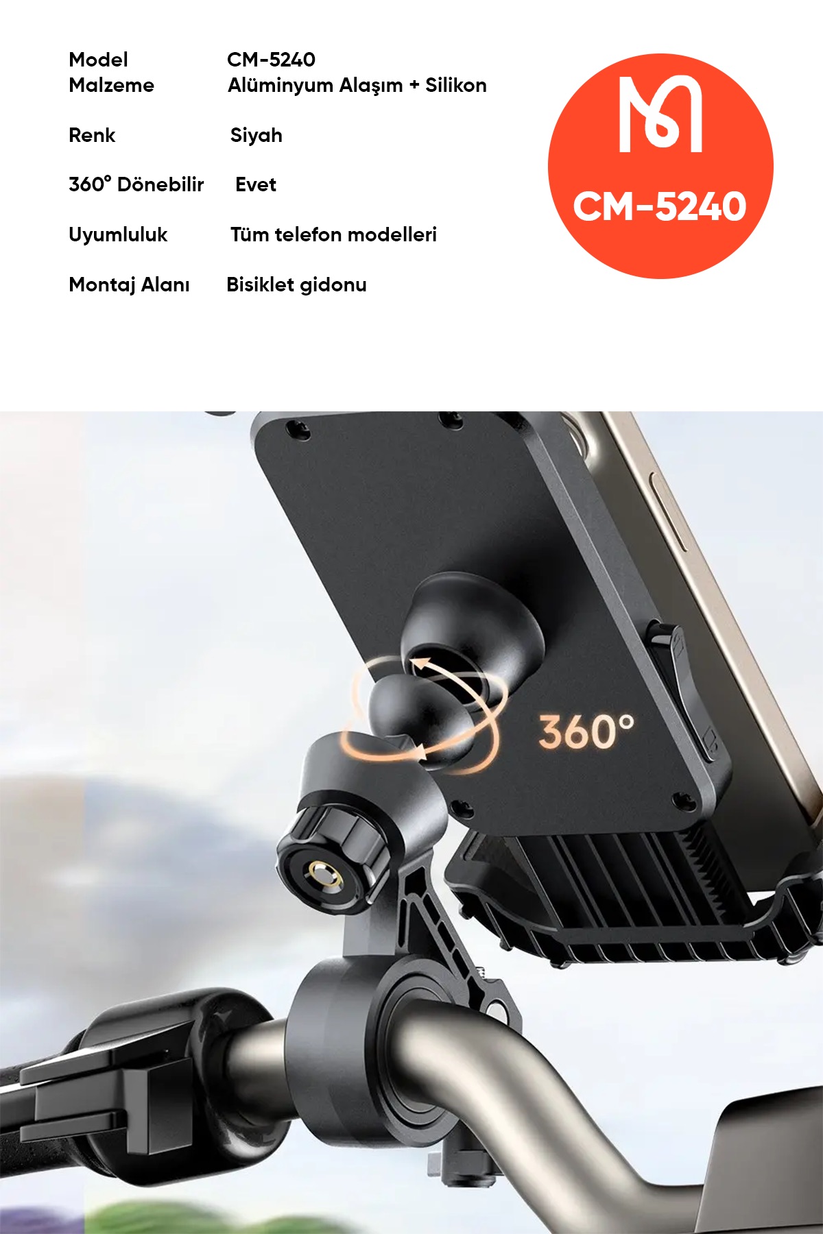 CM-5240 MOTOSİKLET VE BİSİKLET TELEFON TUTUCU Afişi