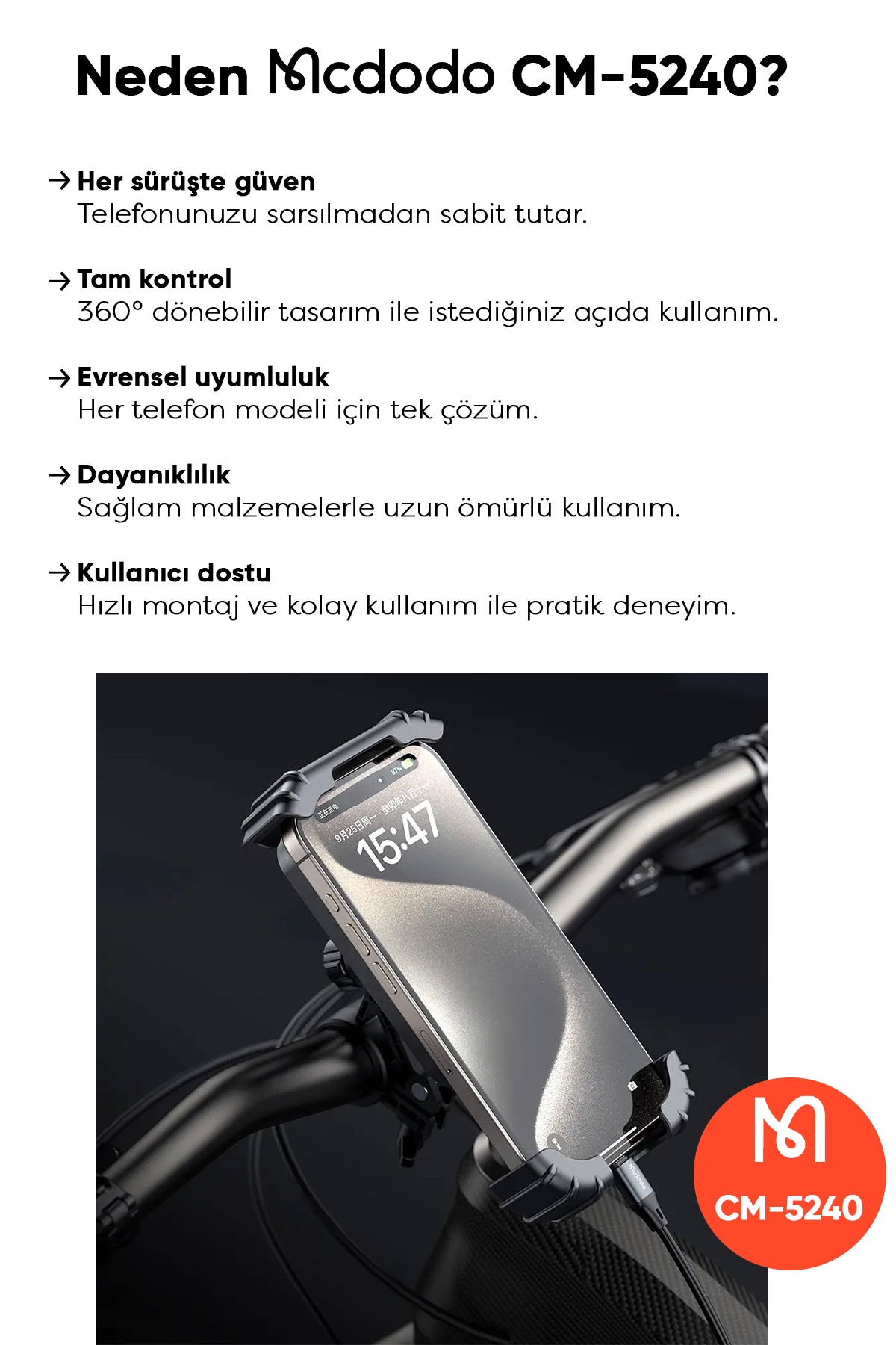 CM-5240 MOTOSİKLET VE BİSİKLET TELEFON TUTUCU Afişi