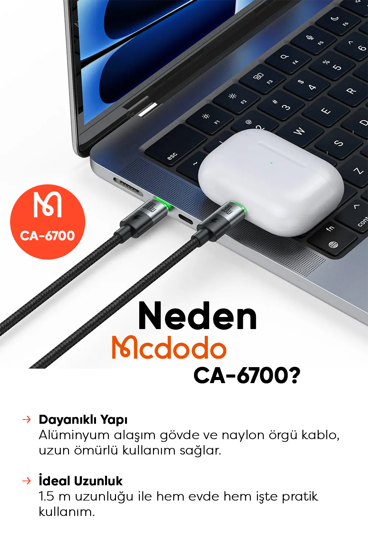 CA-6700 2'si 1 ARADA  100W 1.5 M TYPE-C TO TYPE-C + LİGHTNİNG KABLO Afişi