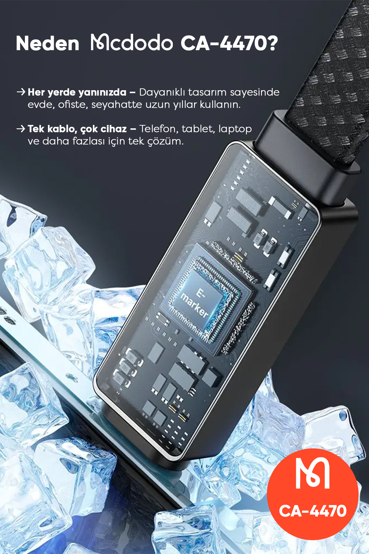 CA-4470 100W Type-C To Type-C Hızlı Şarj Ve Data Aktarım Kablosu 1.2m Afişi