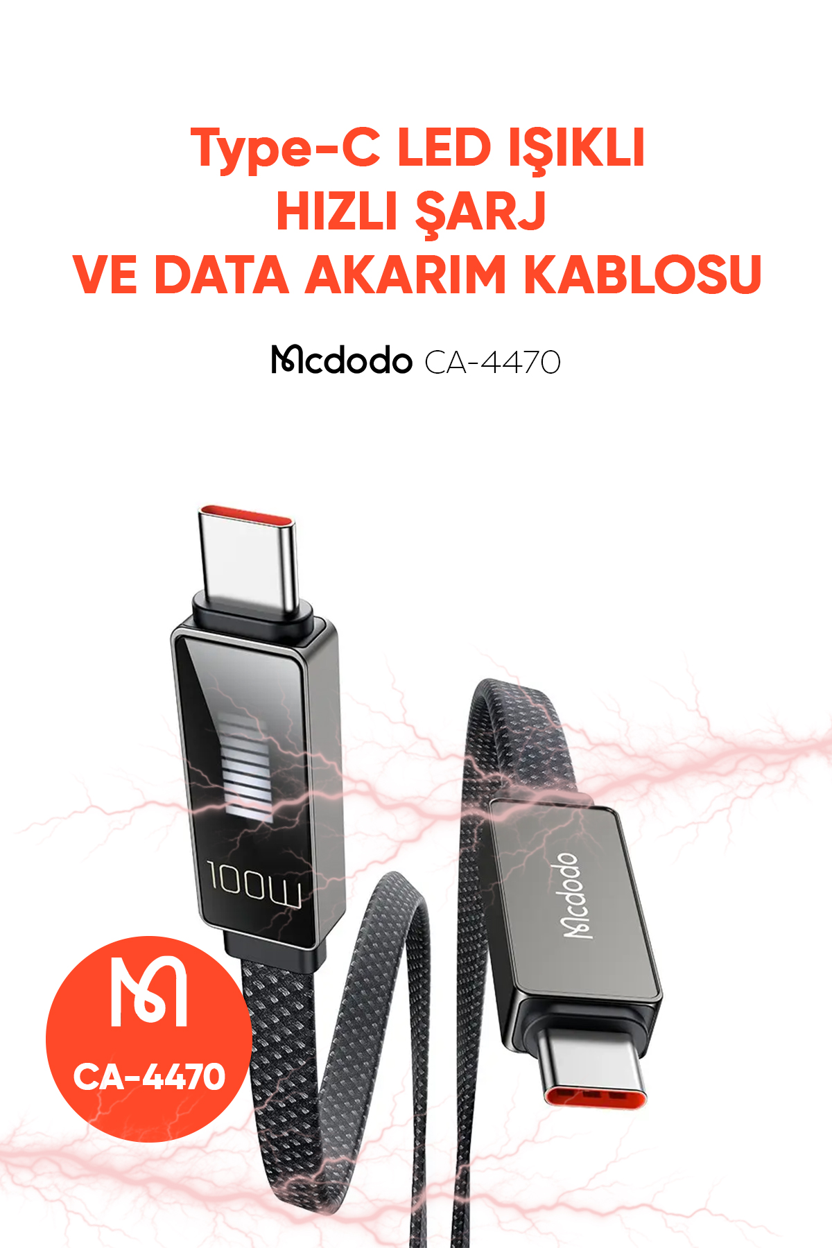 CA-4470 100W Type-C To Type-C Hızlı Şarj Ve Data Aktarım Kablosu 1.2m Afişi