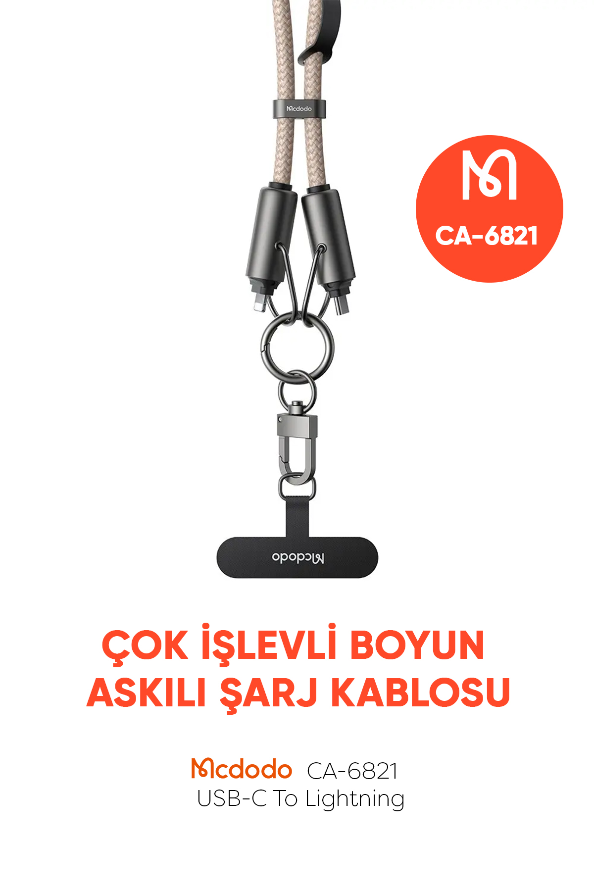 CA-6821 TYPE-C TO LİGHTNİNG ÇOK İŞLEVLİ BOYUN ASKISI 1.2M Afişi