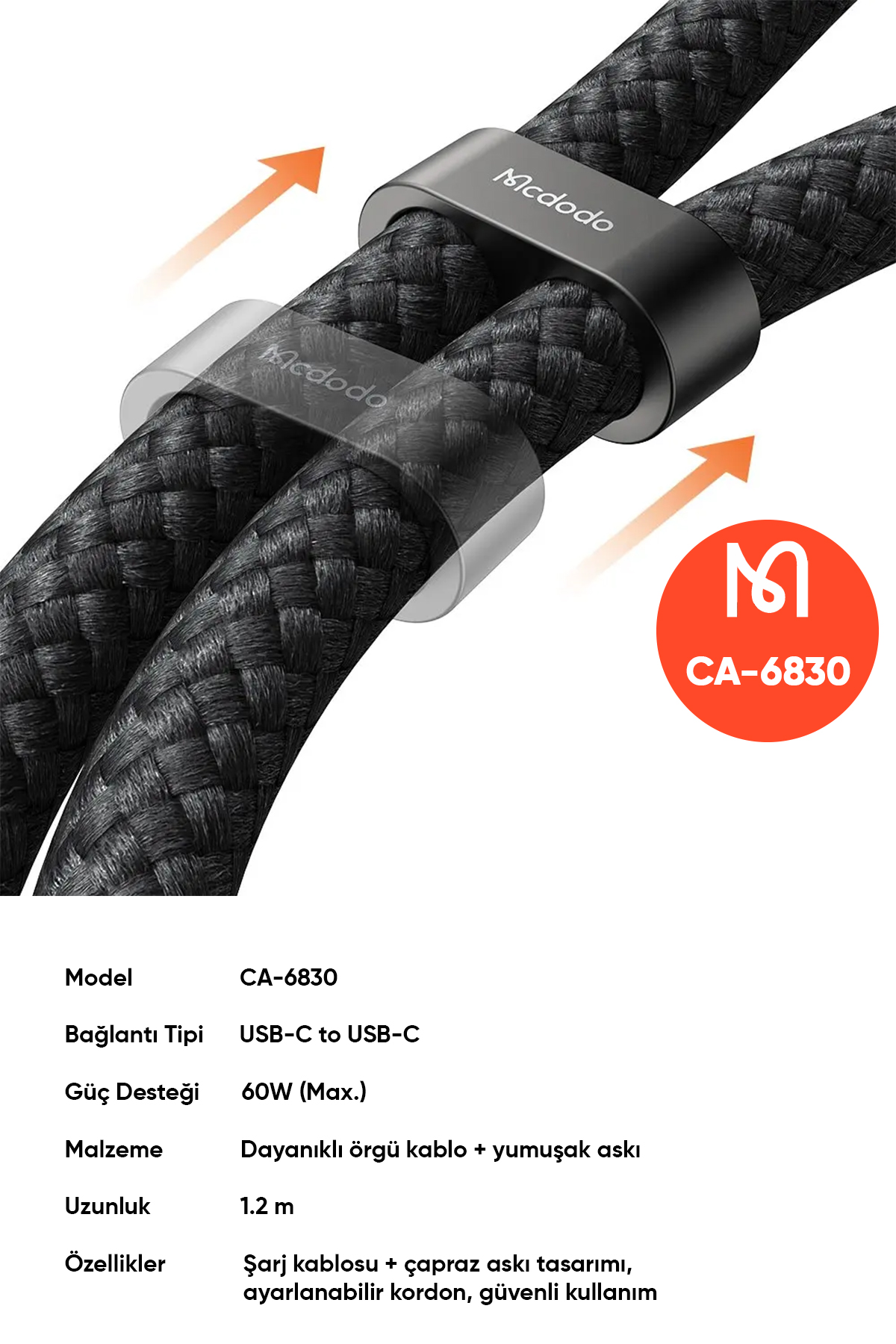 CA-6830 1.2M 60W ÇOK İŞLEVLİ ÇAPRAZ BOYUN ASKISI KABLOSU SİYAH Afişi