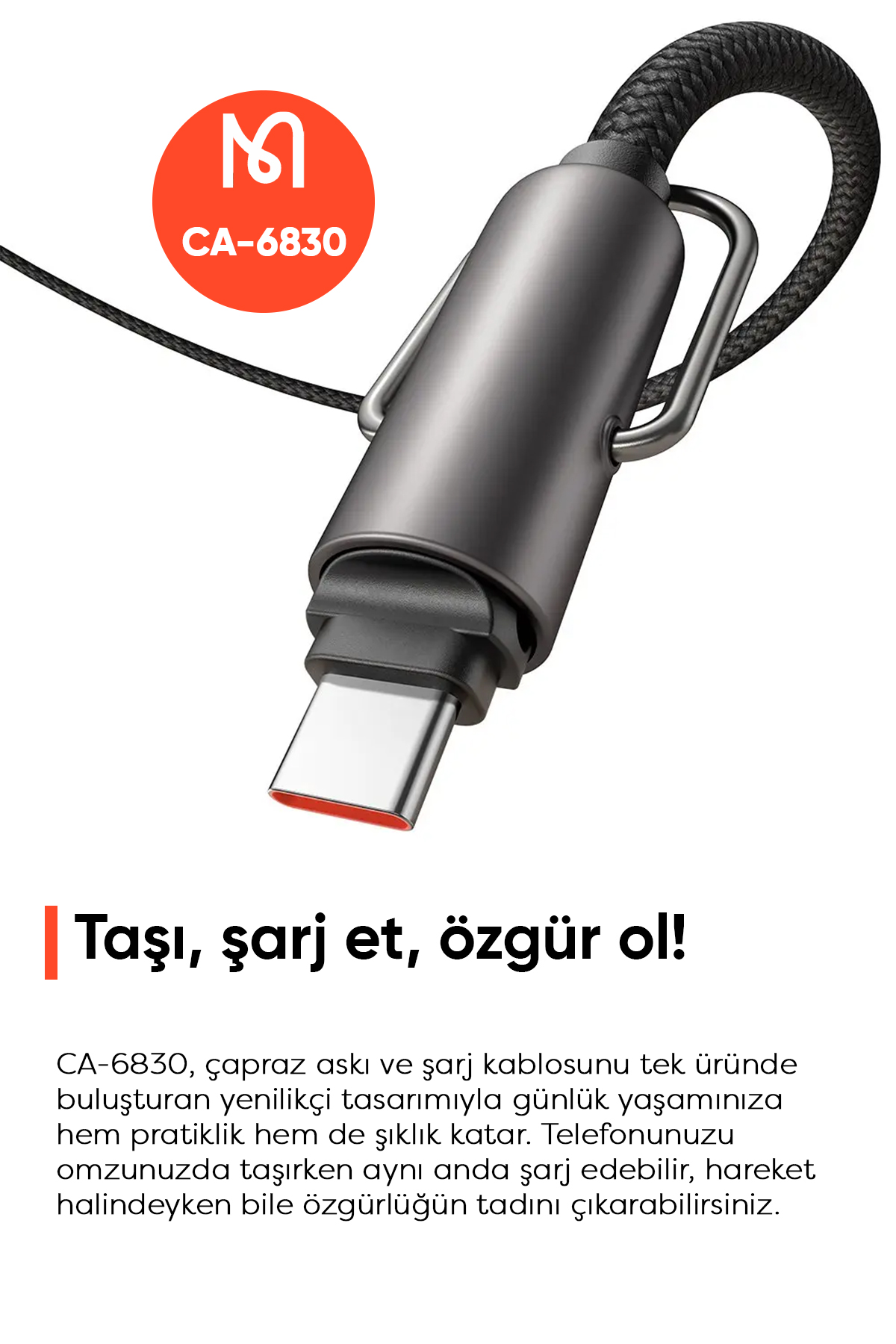 CA-6830 1.2M 60W ÇOK İŞLEVLİ ÇAPRAZ BOYUN ASKISI KABLOSU SİYAH Afişi
