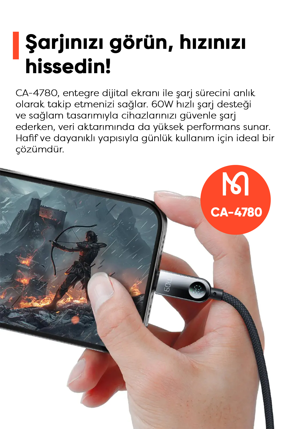 CA-4780  60W TYPE-C TO TYPE-C DİJİTAL HD KABLO 1.2M Afişi