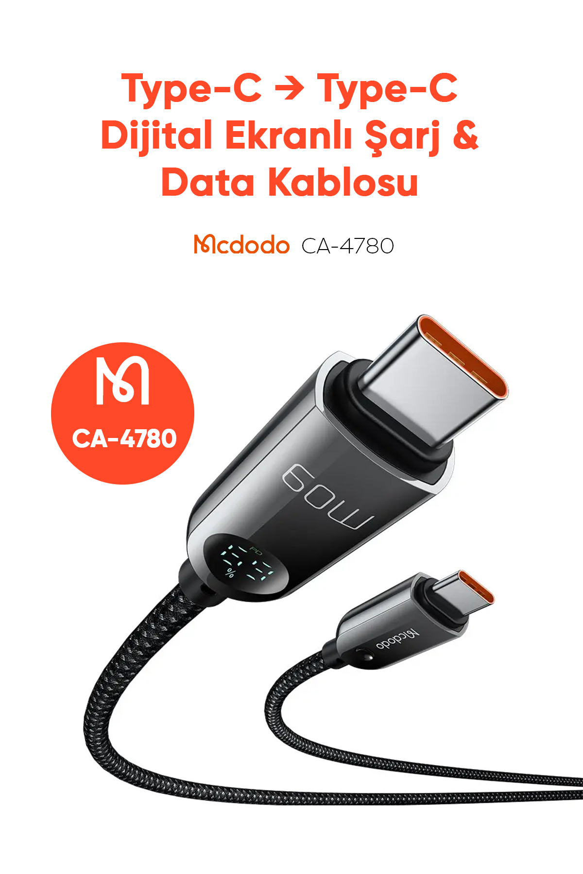 CA-4780  60W TYPE-C TO TYPE-C DİJİTAL HD KABLO 1.2M Afişi