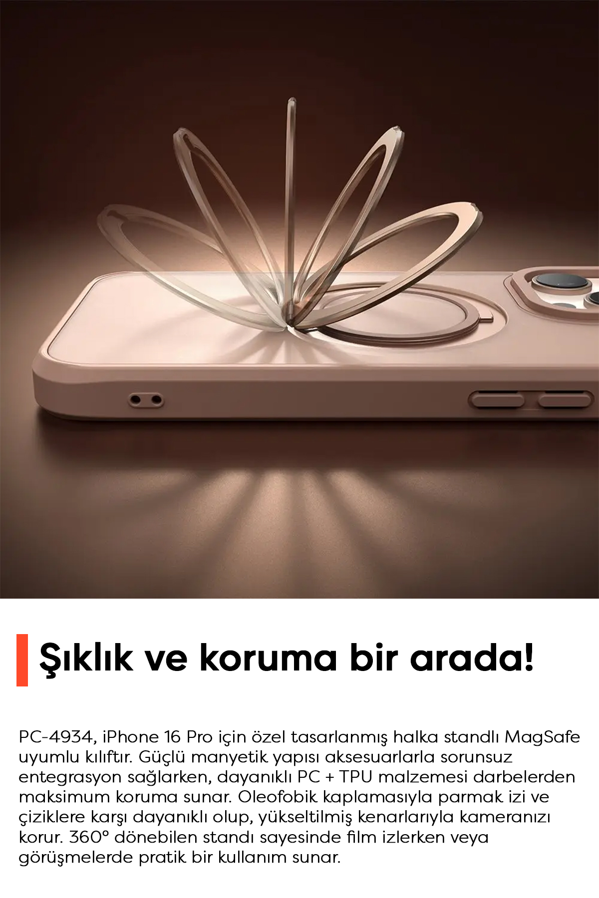 PC-4934 Iphone 16 Pro  Halka standlı Magsafe Titanyum Kapak Afişi