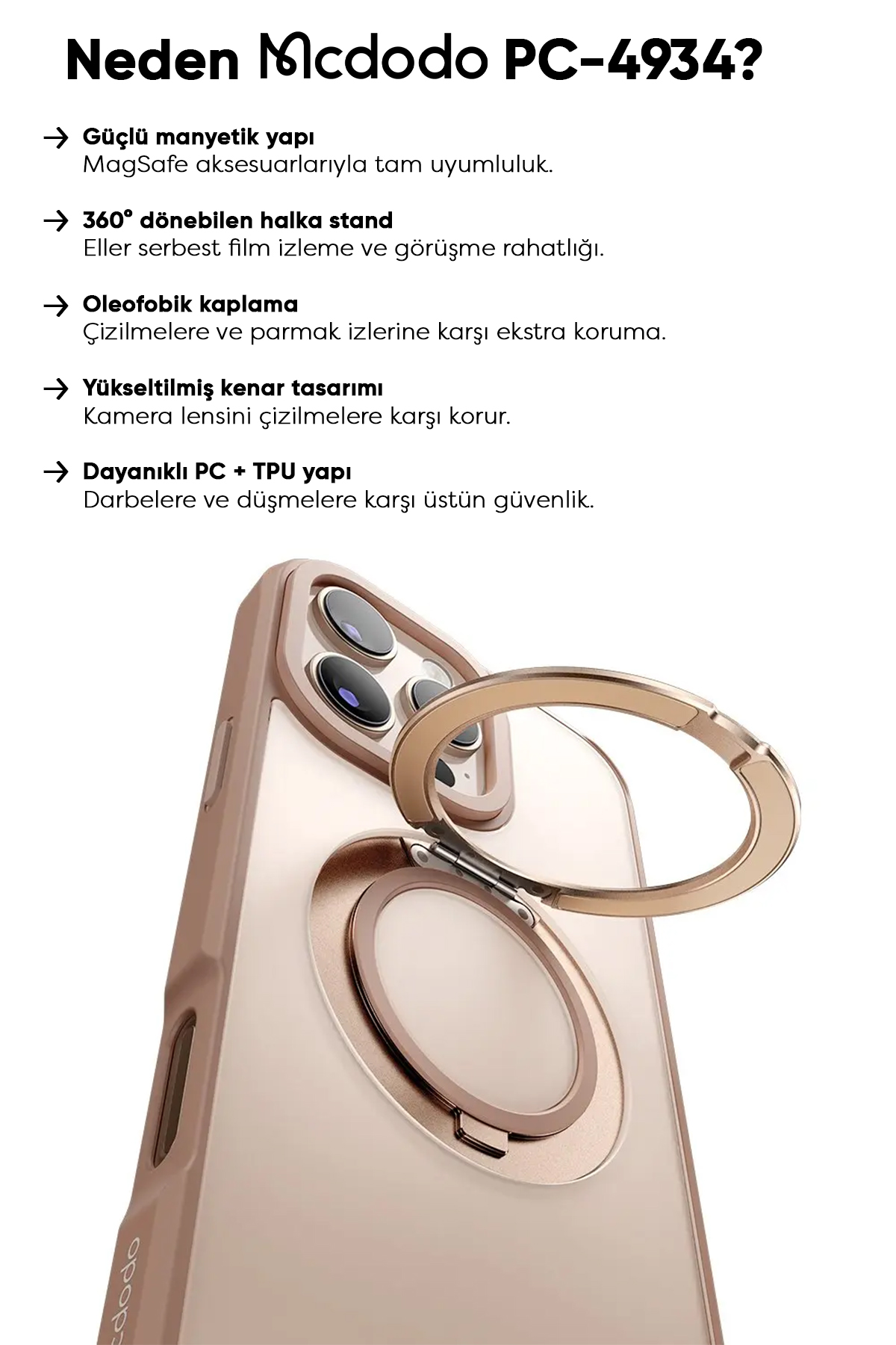 PC-4934 Iphone 16 Pro  Halka standlı Magsafe Titanyum Kapak Afişi