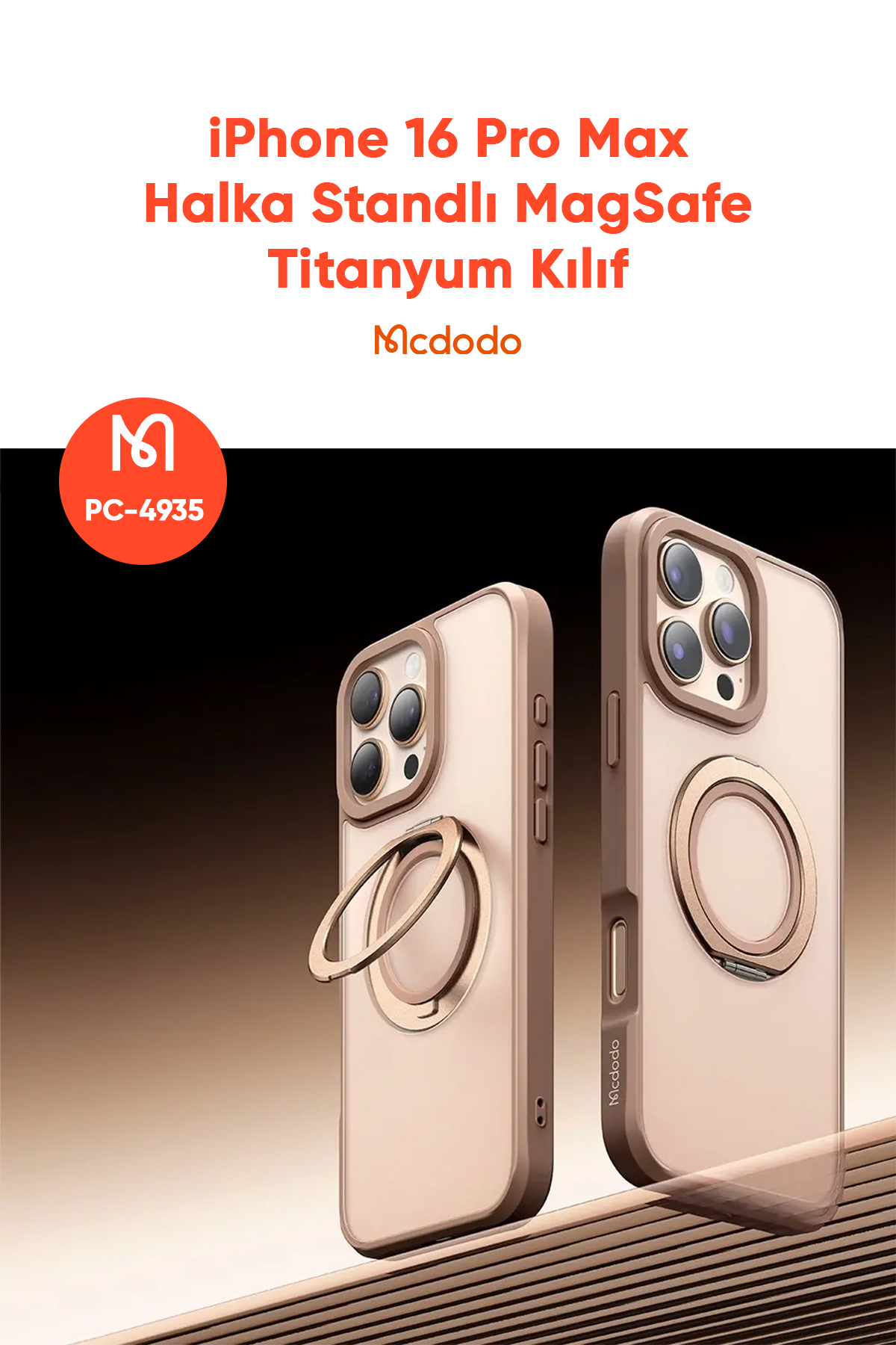 PC-4935 iPhone 16 Pro Max Halka standlı Magsafe Titanyum Kapak Afişi