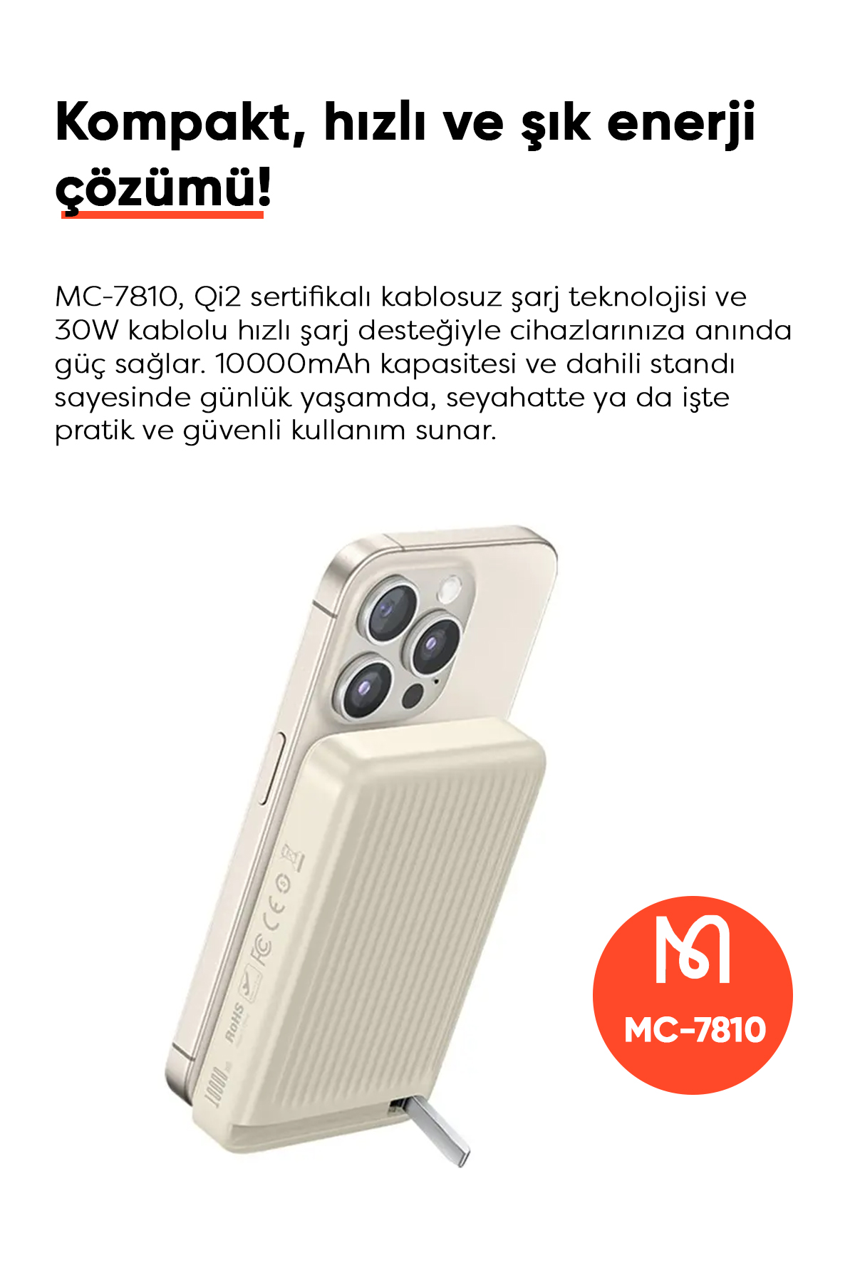 MC-7810 10.000 Mah 30 W Qi2 Manyetik Stantlı Powerbank Haki Afişi