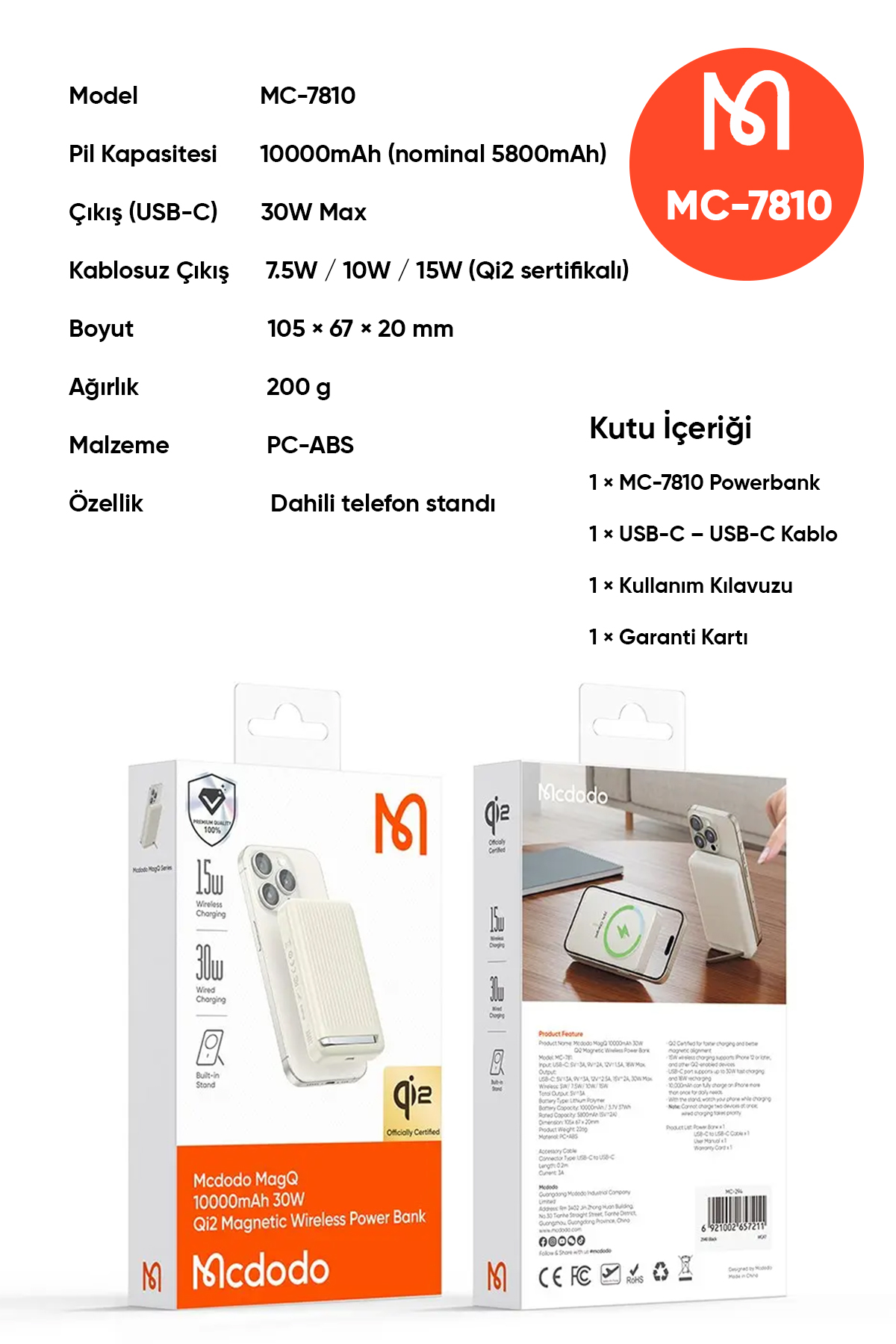 MC-7810 10.000 Mah 30 W Qi2 Manyetik Stantlı Powerbank Haki Afişi