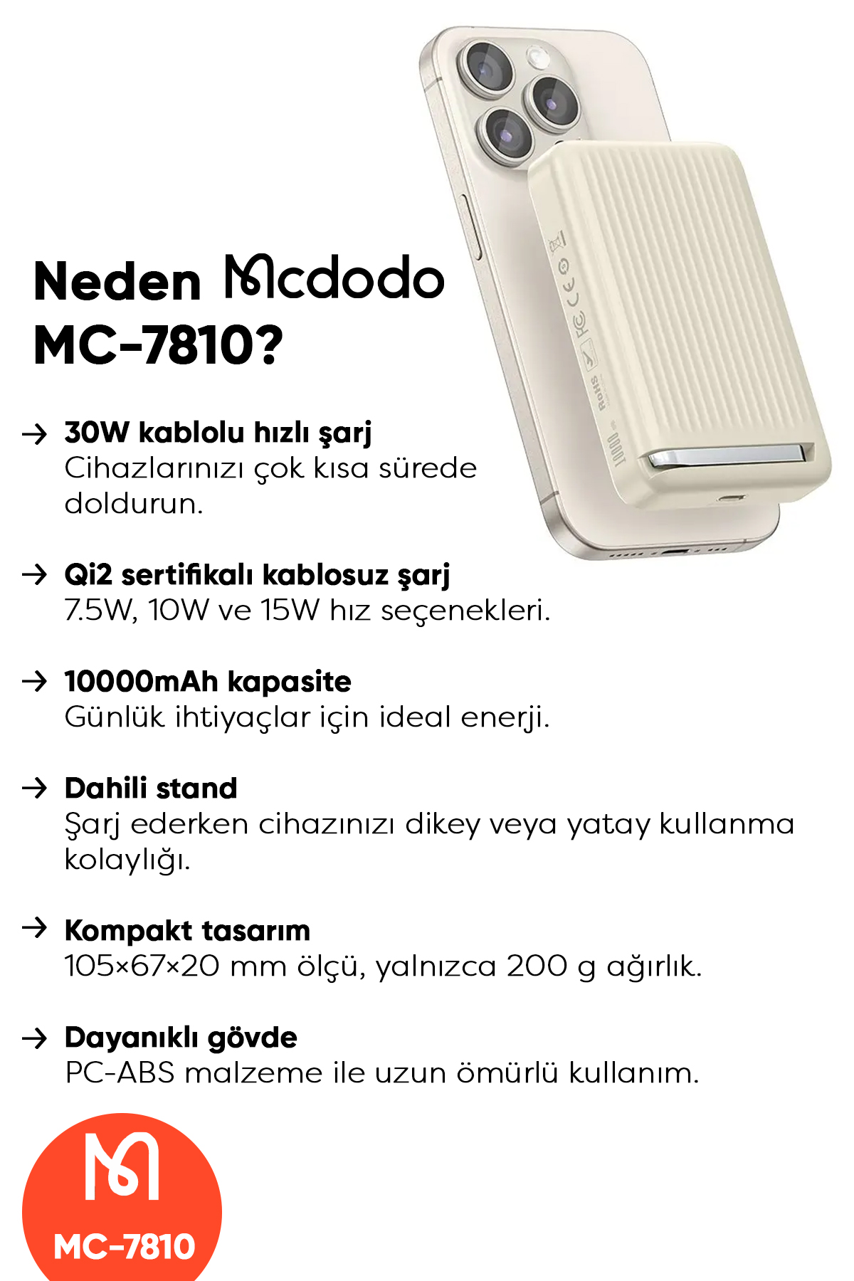 MC-7810 10.000 Mah 30 W Qi2 Manyetik Stantlı Powerbank Haki Afişi