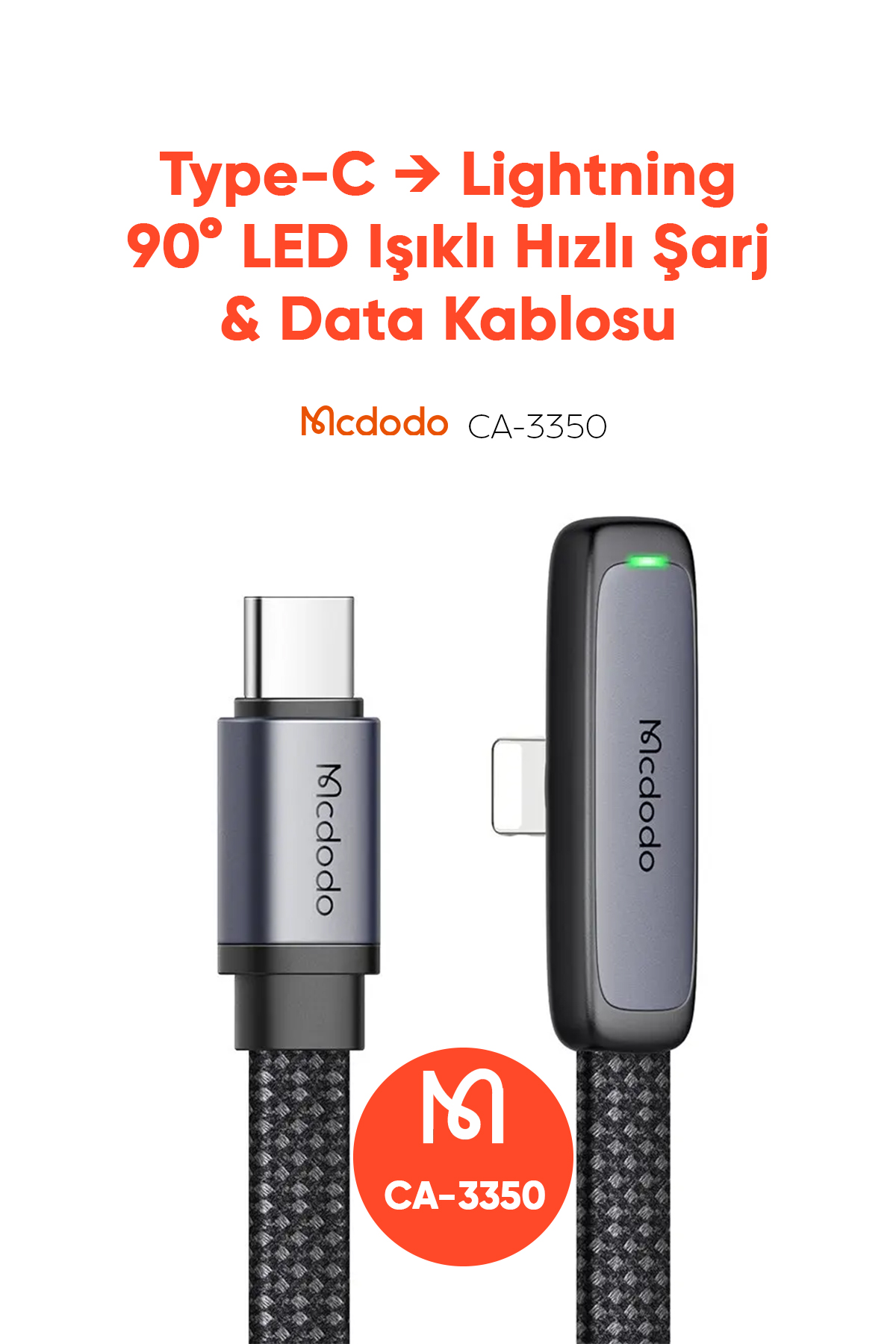 CA-3350 TYPE-C TO LİGHNİNG 36W PD 1.2M Siyah Kablo Afişi