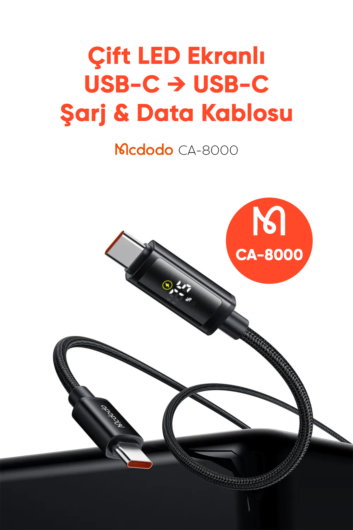 CA-8000 TYPE-C TO TYPE-C 100W ÇİFT LED EKRANLI 1.2M  KABLO Afişi