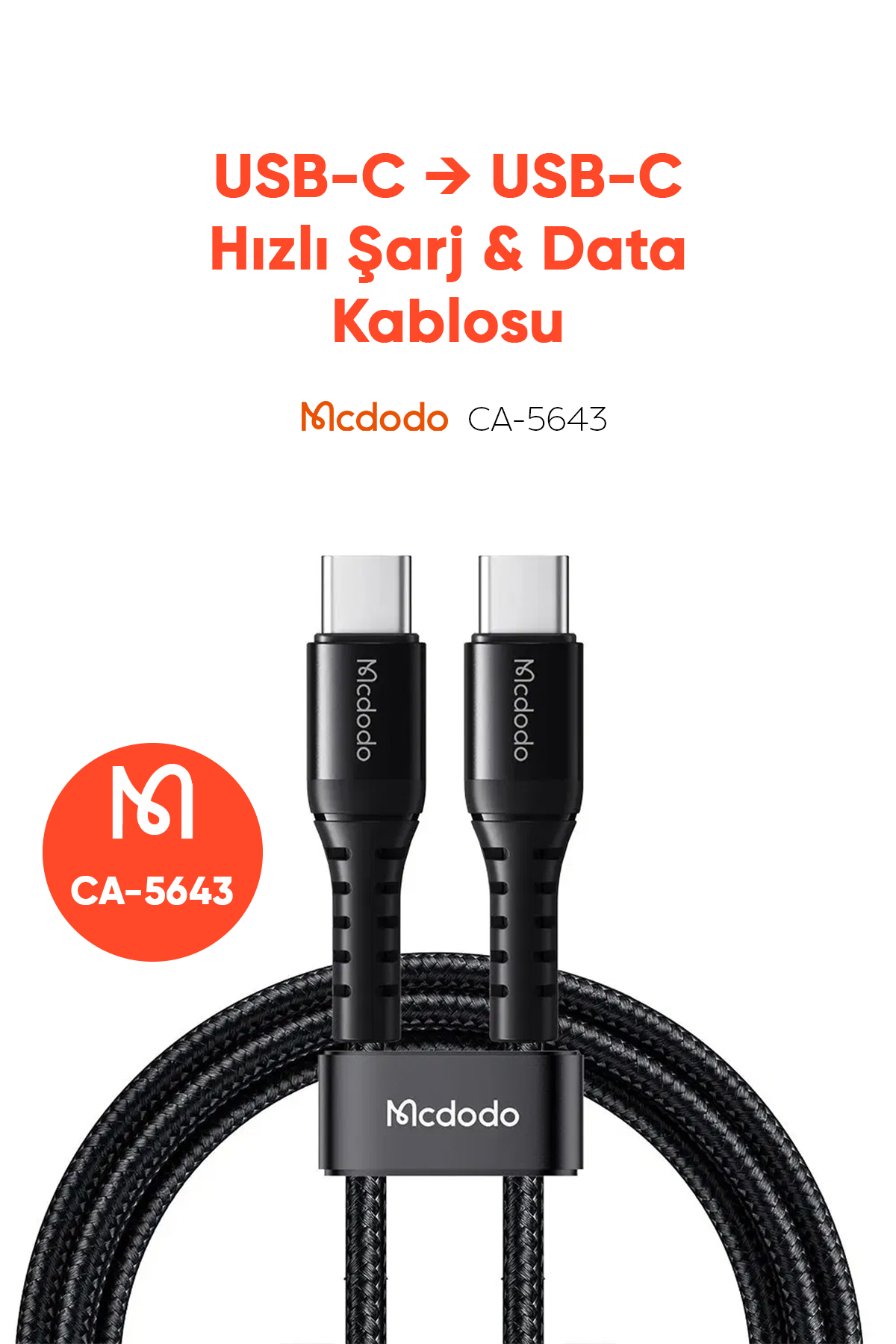 CA-5643 60W 3A USB-C TO USB-C ŞARJ VE DATA KABLOSU SİYAH - 2M Afişi