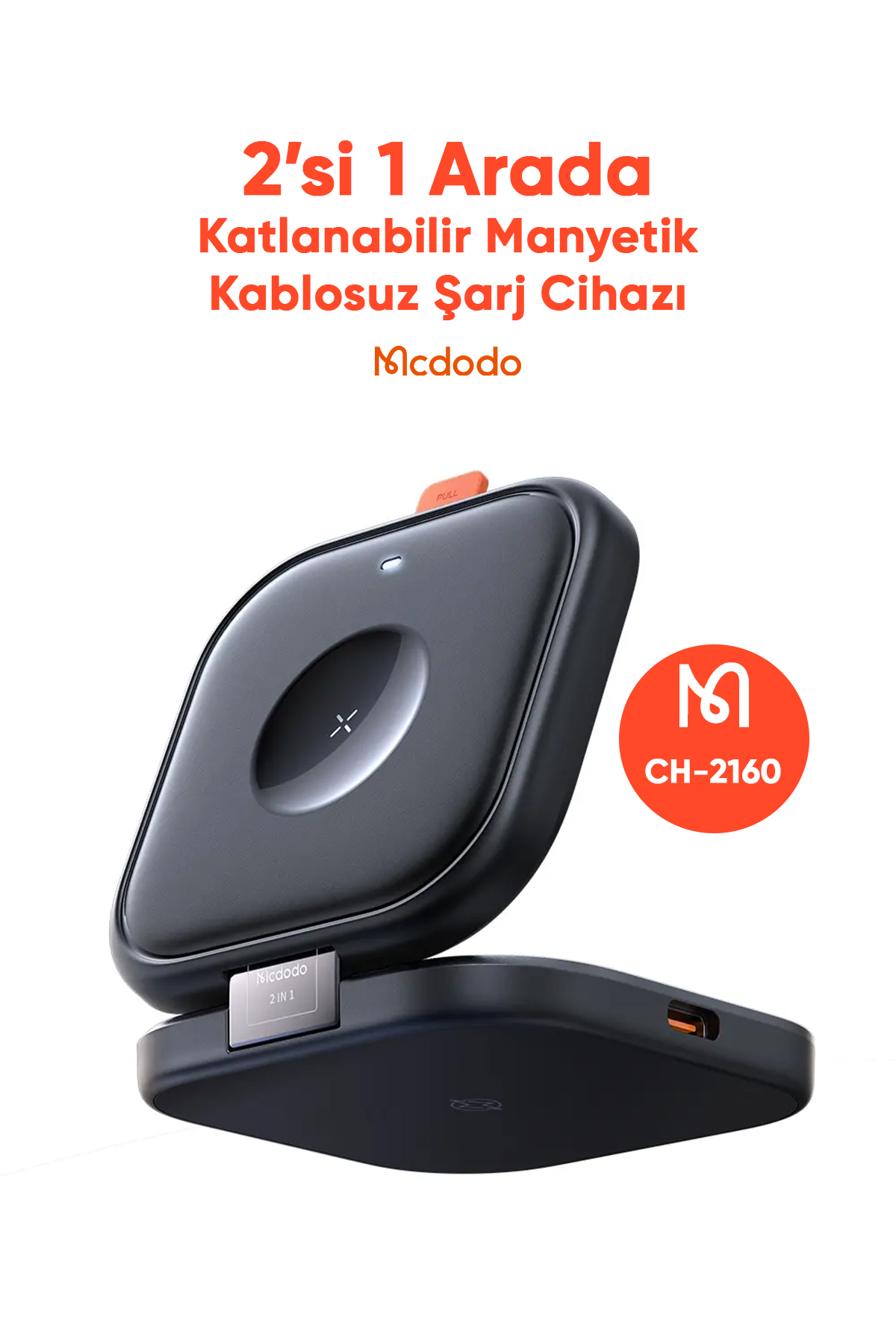 CH-2160 15W 2'si 1 Arada Katlanır Manyetik Kablosuz Şarj  Standı - Siyah Afişi