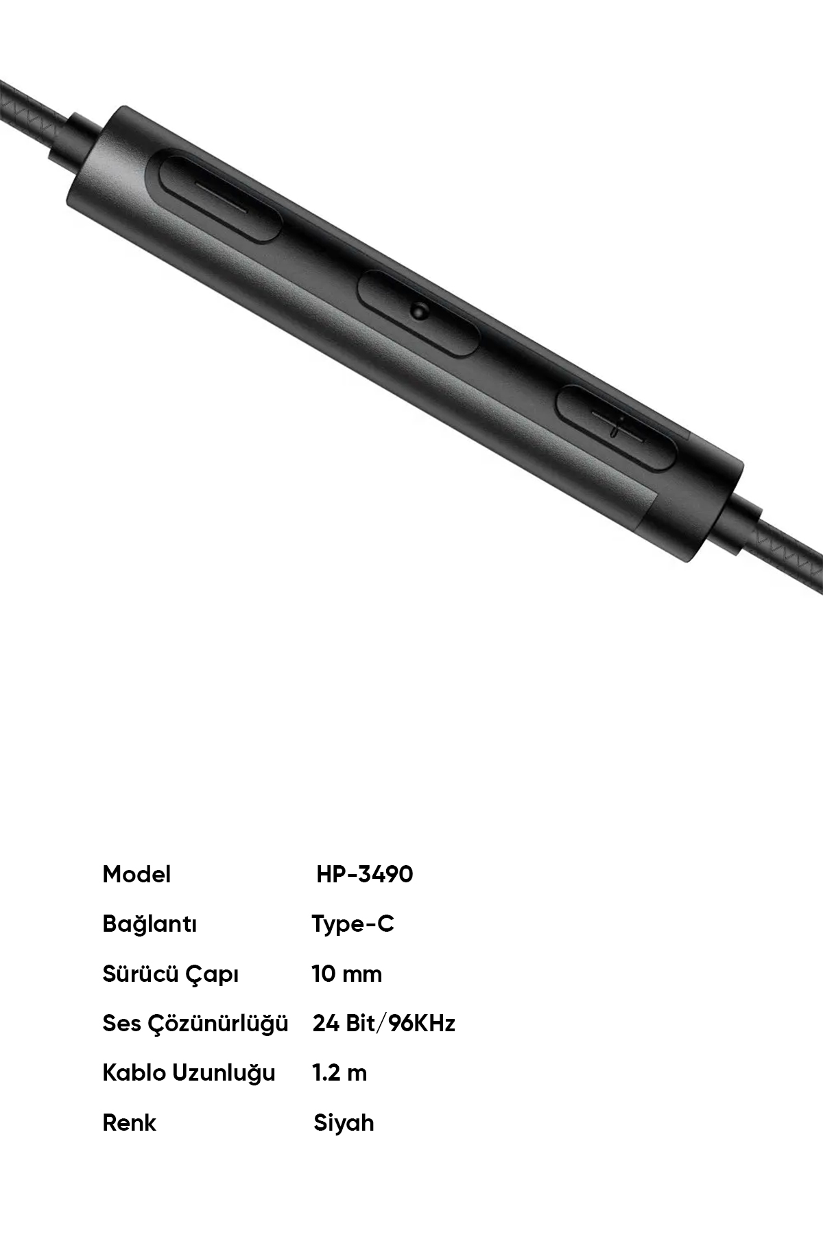 HP-3490 Type-C Girişli Kablolu Kulaklık - Siyah Afişi