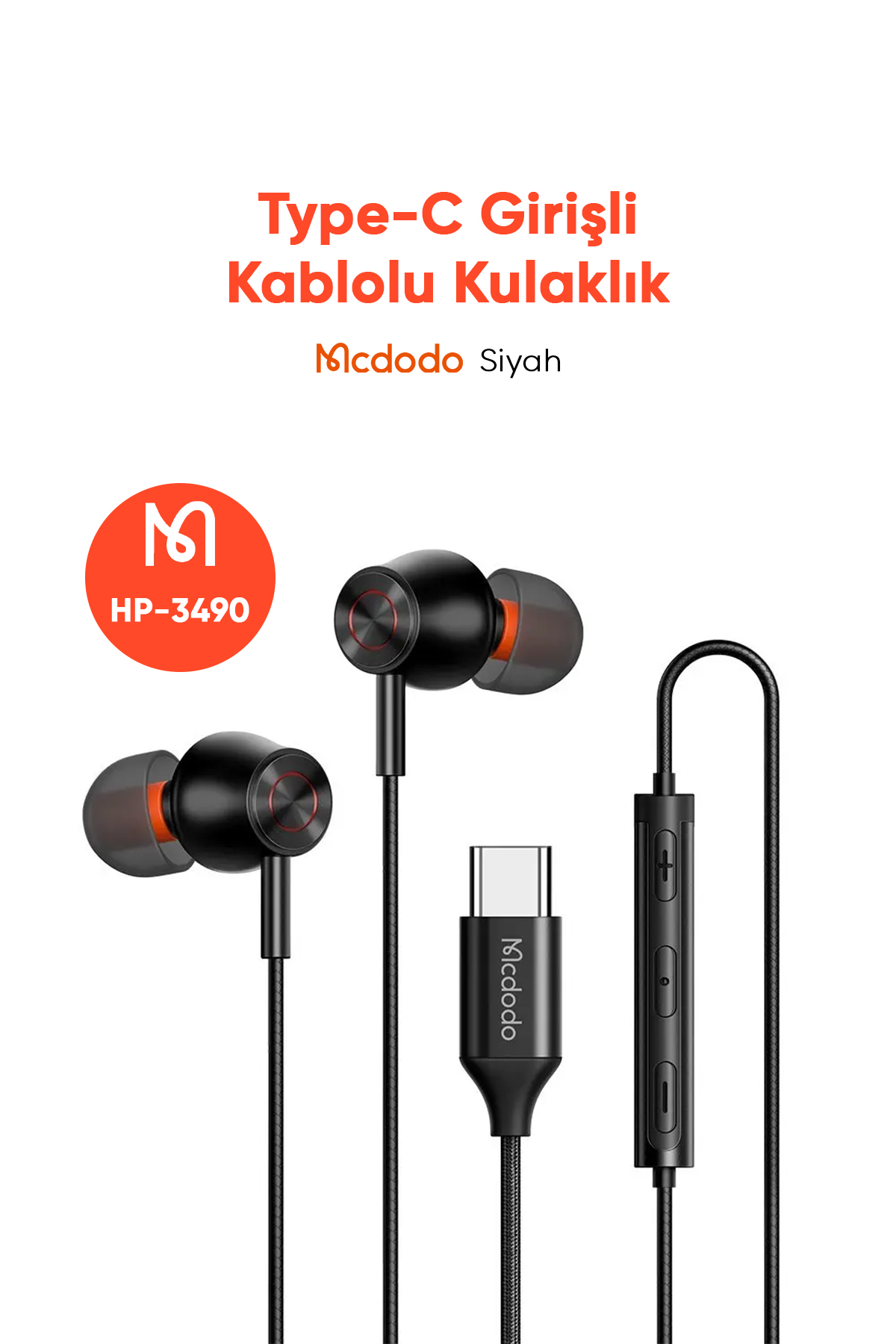 HP-3490 Type-C Girişli Kablolu Kulaklık - Siyah Afişi