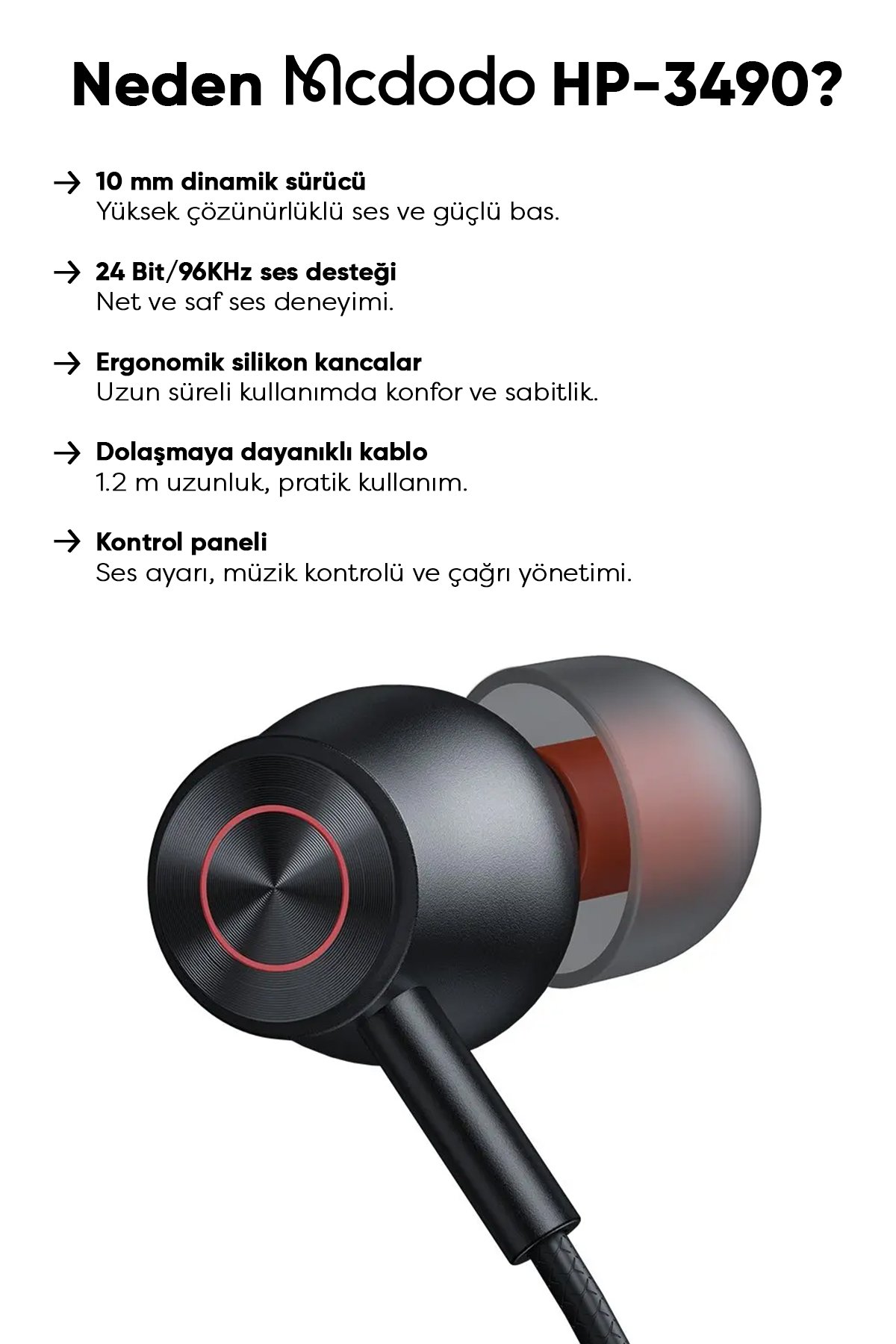 HP-3490 Type-C Girişli Kablolu Kulaklık - Siyah Afişi