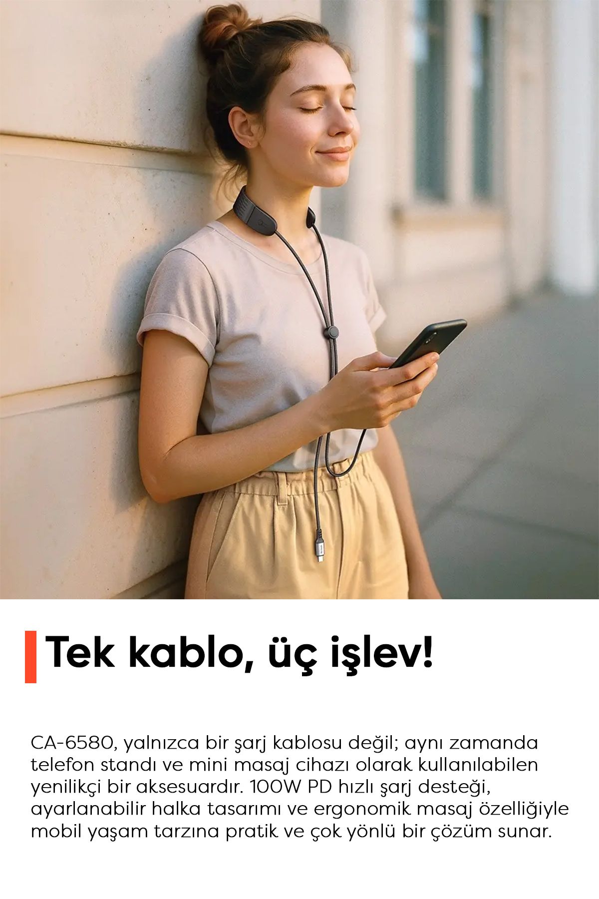 CA-6580 100W TYPE-C TO TYPE-C 3'ü 1 Arada Masaj Kablosu Afişi