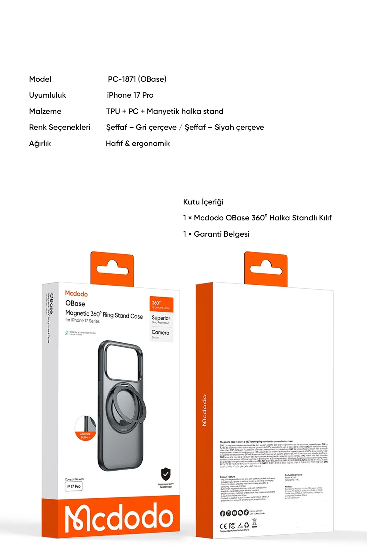 PC-1871 iPhone 17 Pro Yakalama Düğmeli Manyetik 360° Halka Standlı Kılıf Afişi