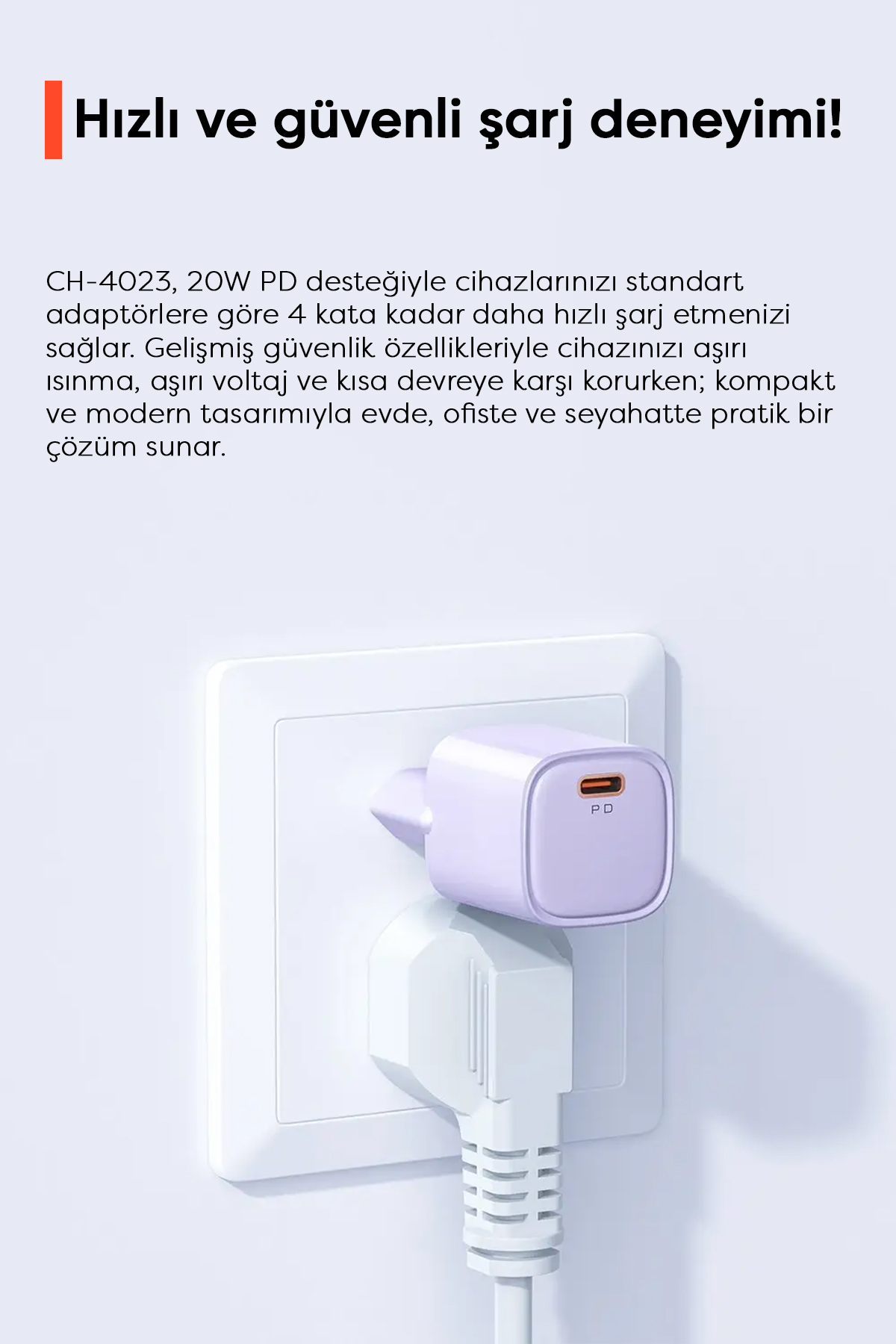 CH-4023 20W PD Type-C Hızlı Şarj Aleti - LİLA Afişi