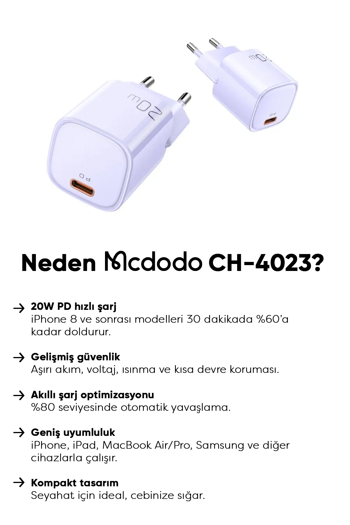 CH-4023 20W PD Type-C Hızlı Şarj Aleti - LİLA Afişi