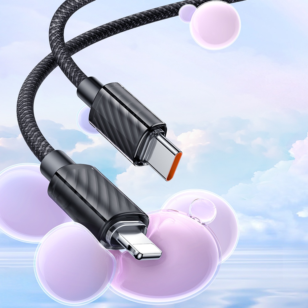 MCDODO CA-3660 Crystal Serisi Type-c  to Lightning 36W PD Hızlı Şarj ve Veri Aktarım Örgü Kablo Siyah 1.2m - Görsel 2